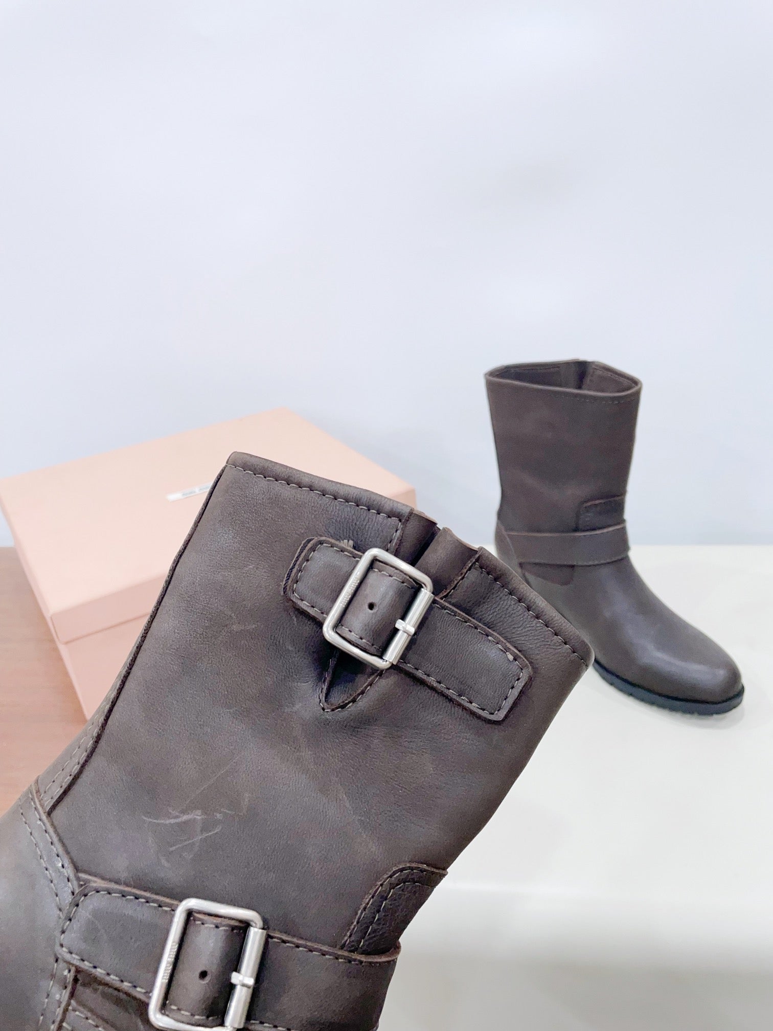 Miu Short Boots Dark Moccha Calfskin