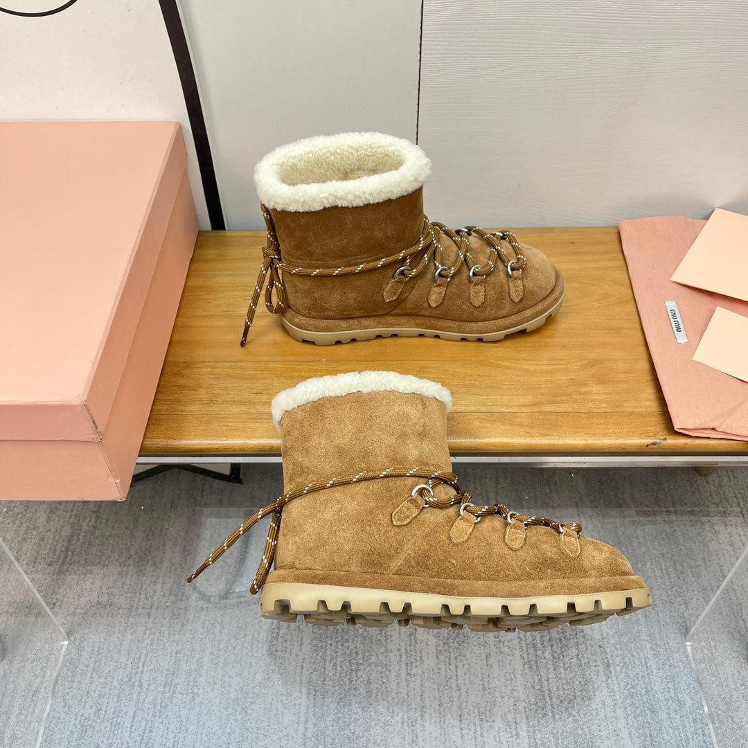 Miu Ankle Boots Brown Stone Yellow Suede