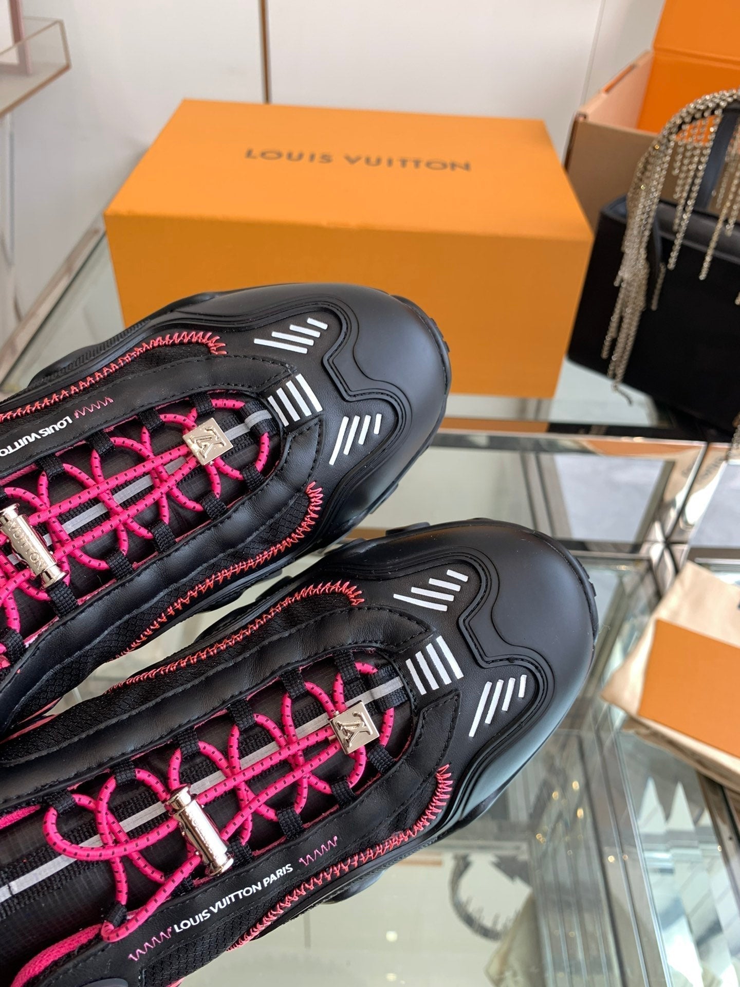 LV Rush Sneaker 40mm Black Pink Cowhide