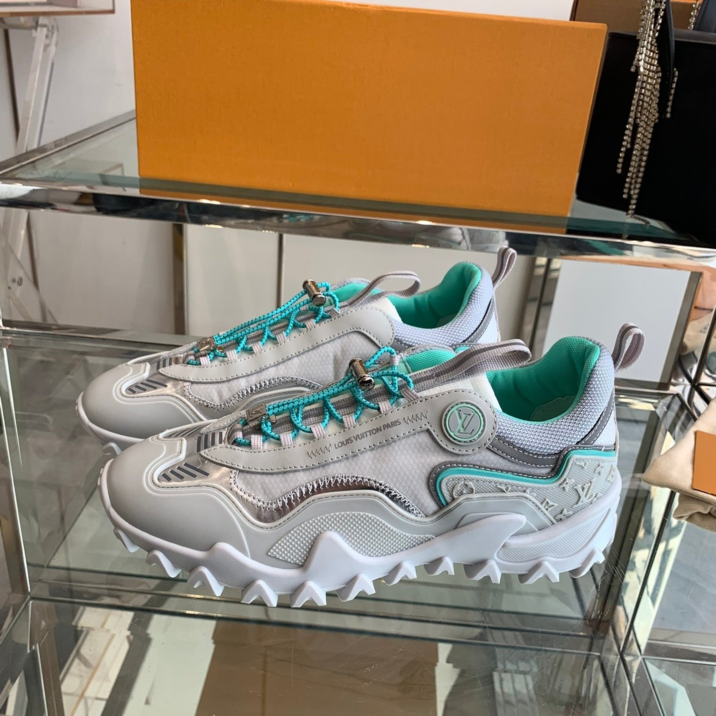 LV Rush Sneaker 40mm Grey Turquoise Cowhide