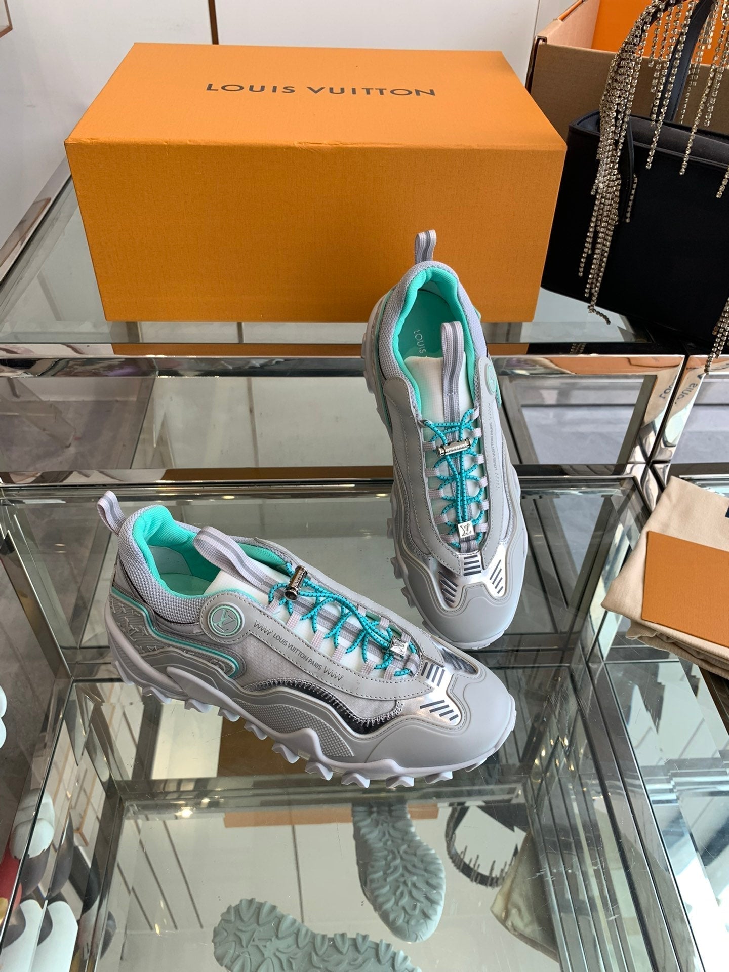 LV Rush Sneaker 40mm Grey Turquoise Cowhide