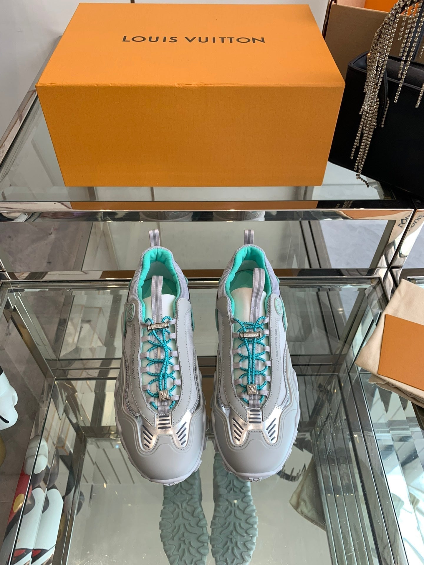 LV Rush Sneaker 40mm Grey Turquoise Cowhide