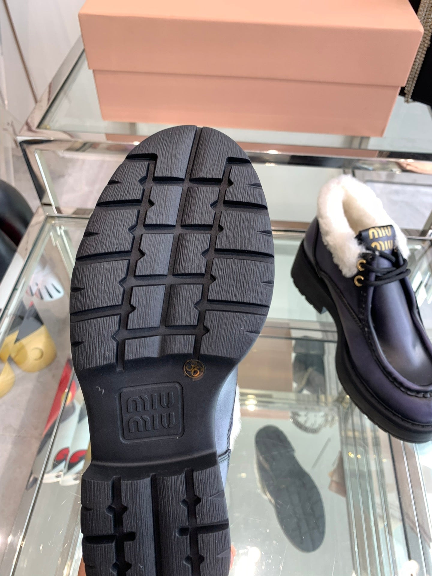 Miu Ankle Boots Charcoal Blue Open-Hemmed Cowhide