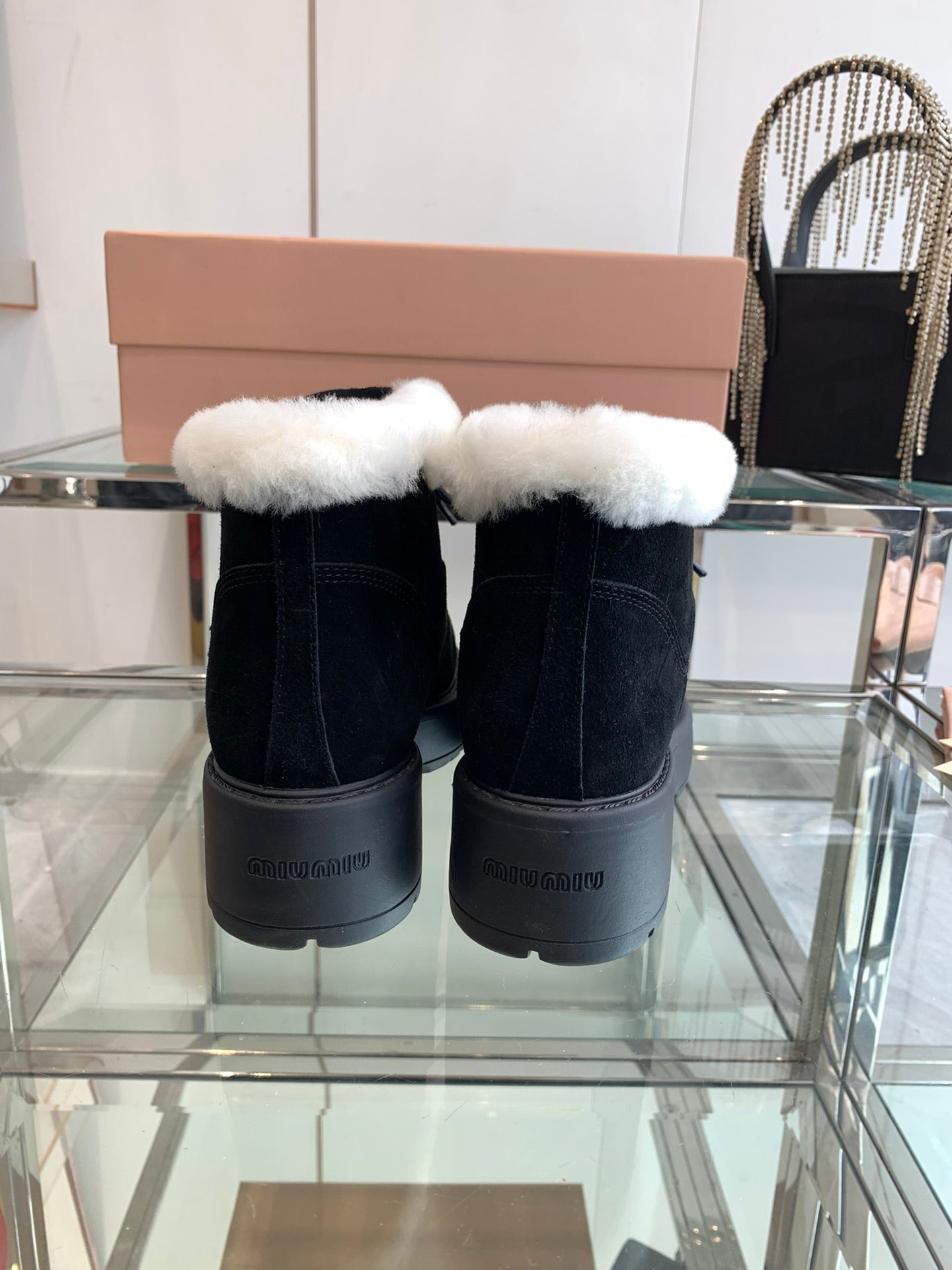 Miu Ankle Boots Black Open-Hemmed Cowhide