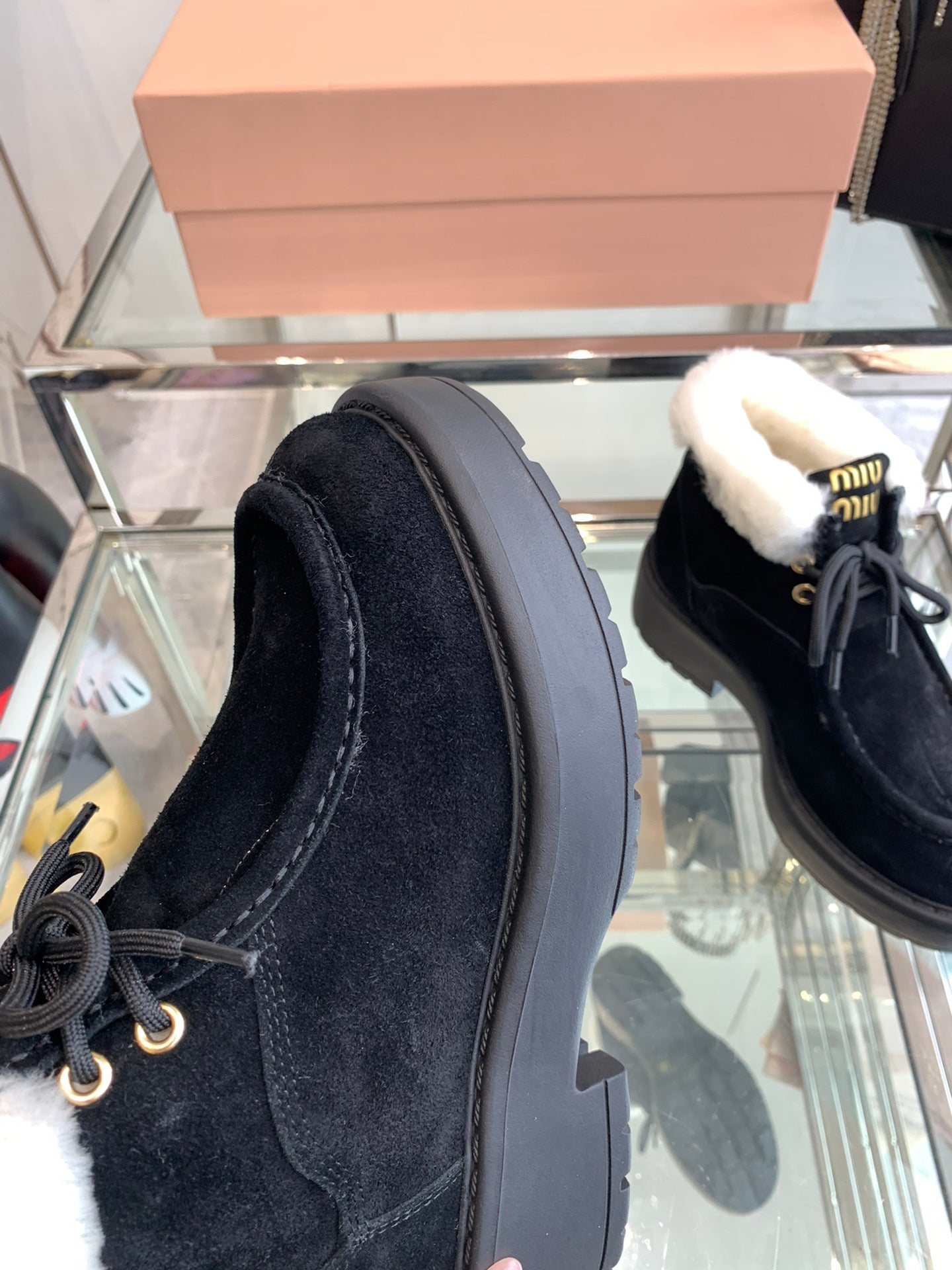 Miu Ankle Boots Black Open-Hemmed Cowhide