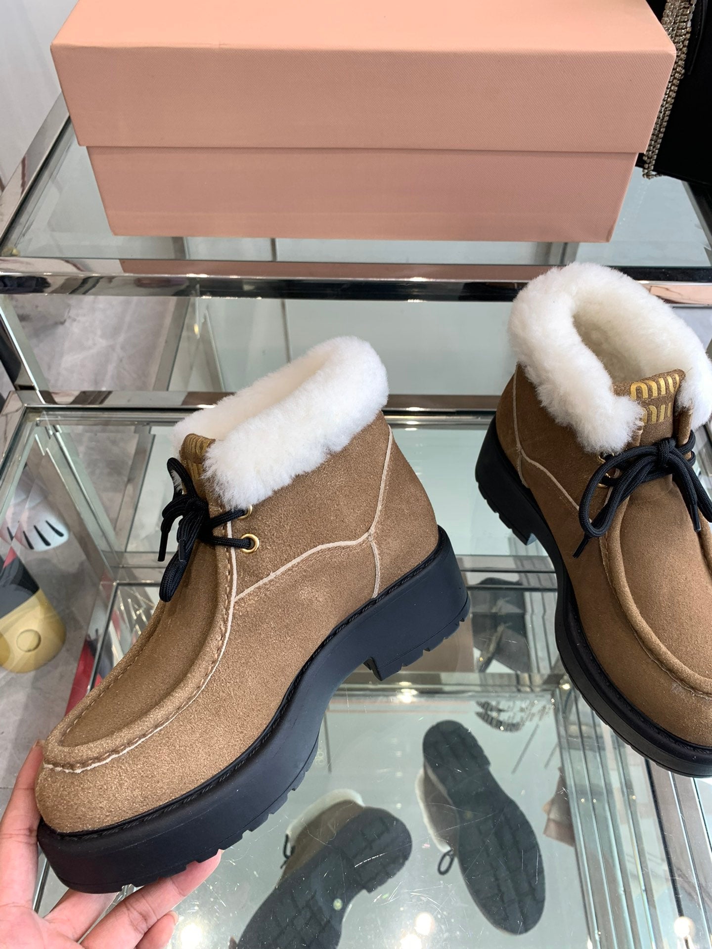 Miu Ankle Boots Vintage Brown Open-Hemmed Cowhide