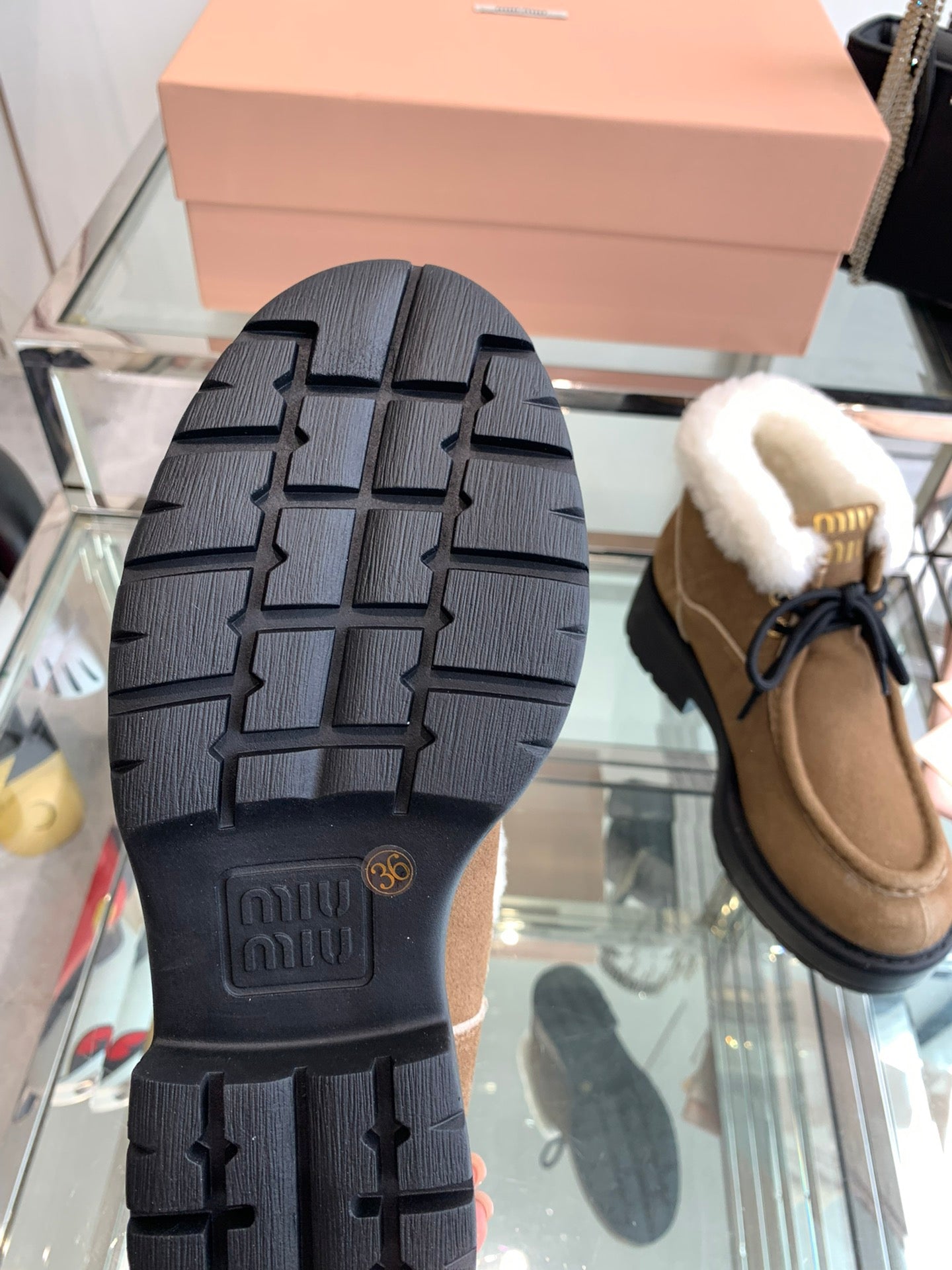 Miu Ankle Boots Vintage Brown Open-Hemmed Cowhide