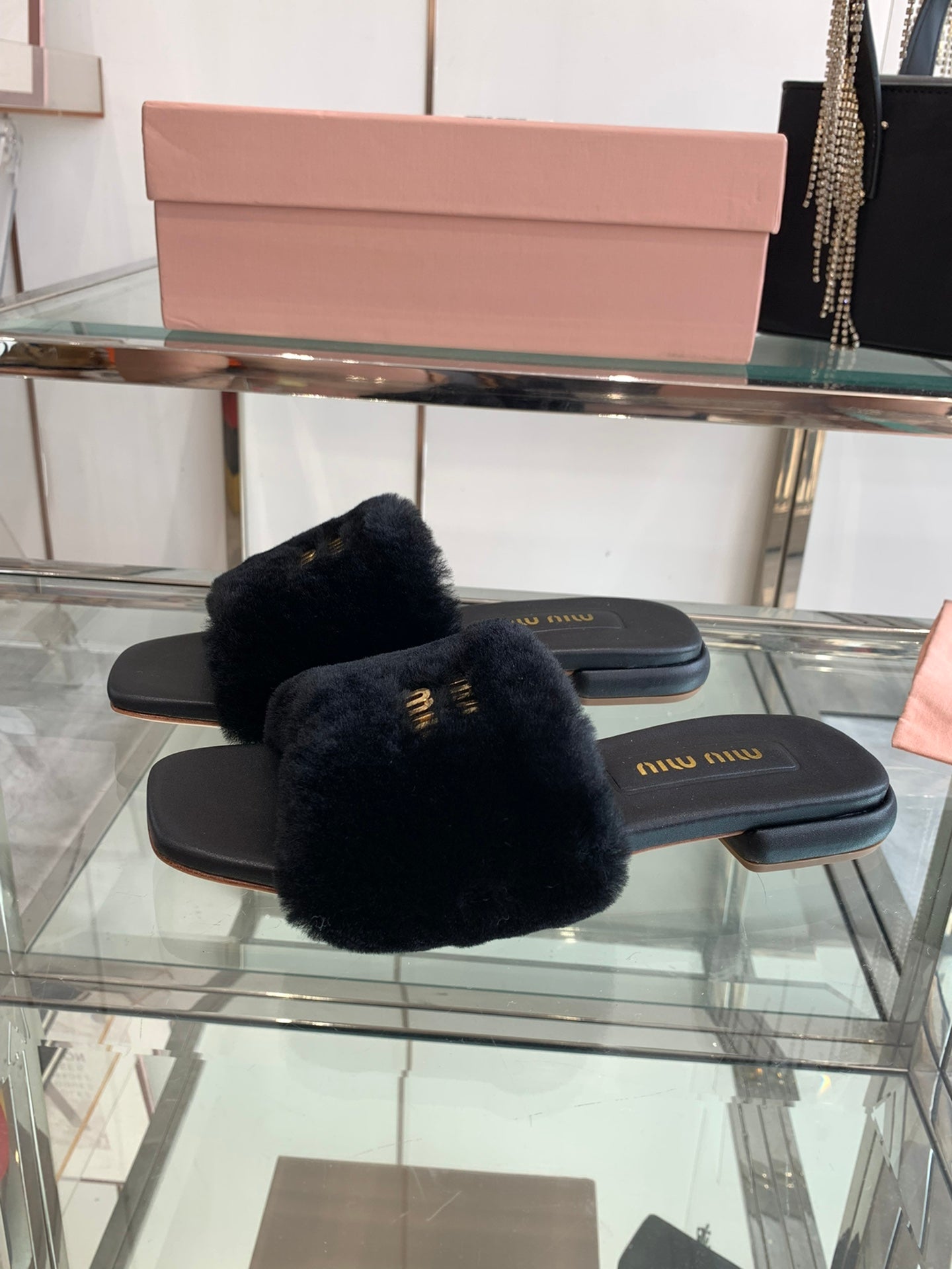 Miu Slippers Black Super Soft Wool