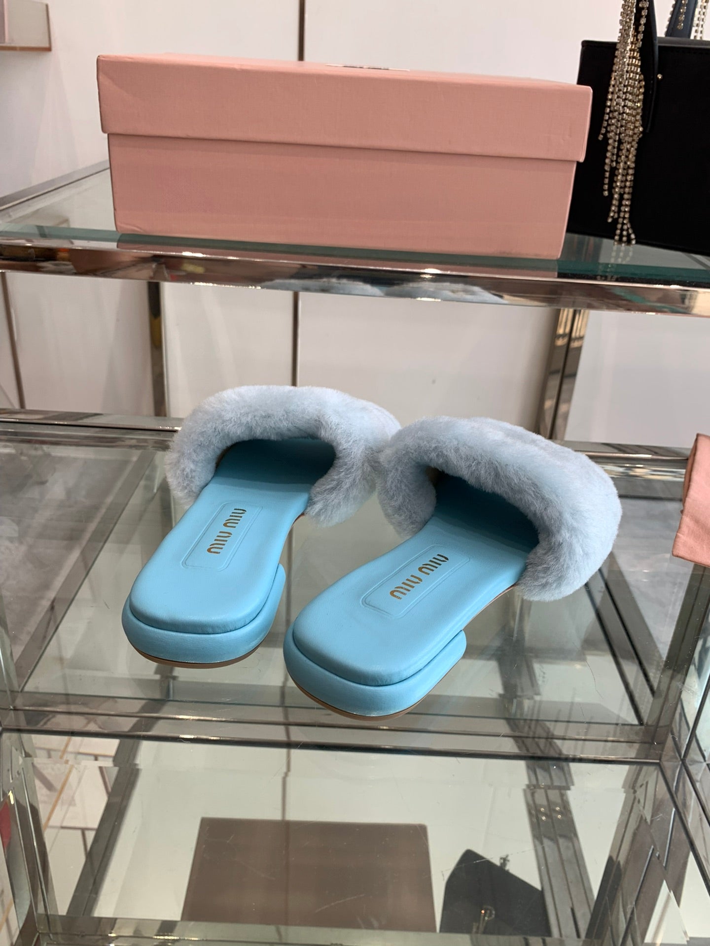 Miu Slippers Blue Super Soft Wool