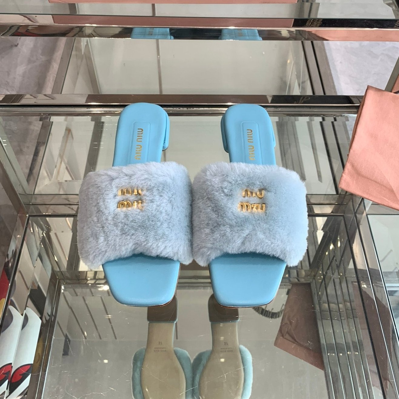 Miu Slippers Blue Super Soft Wool