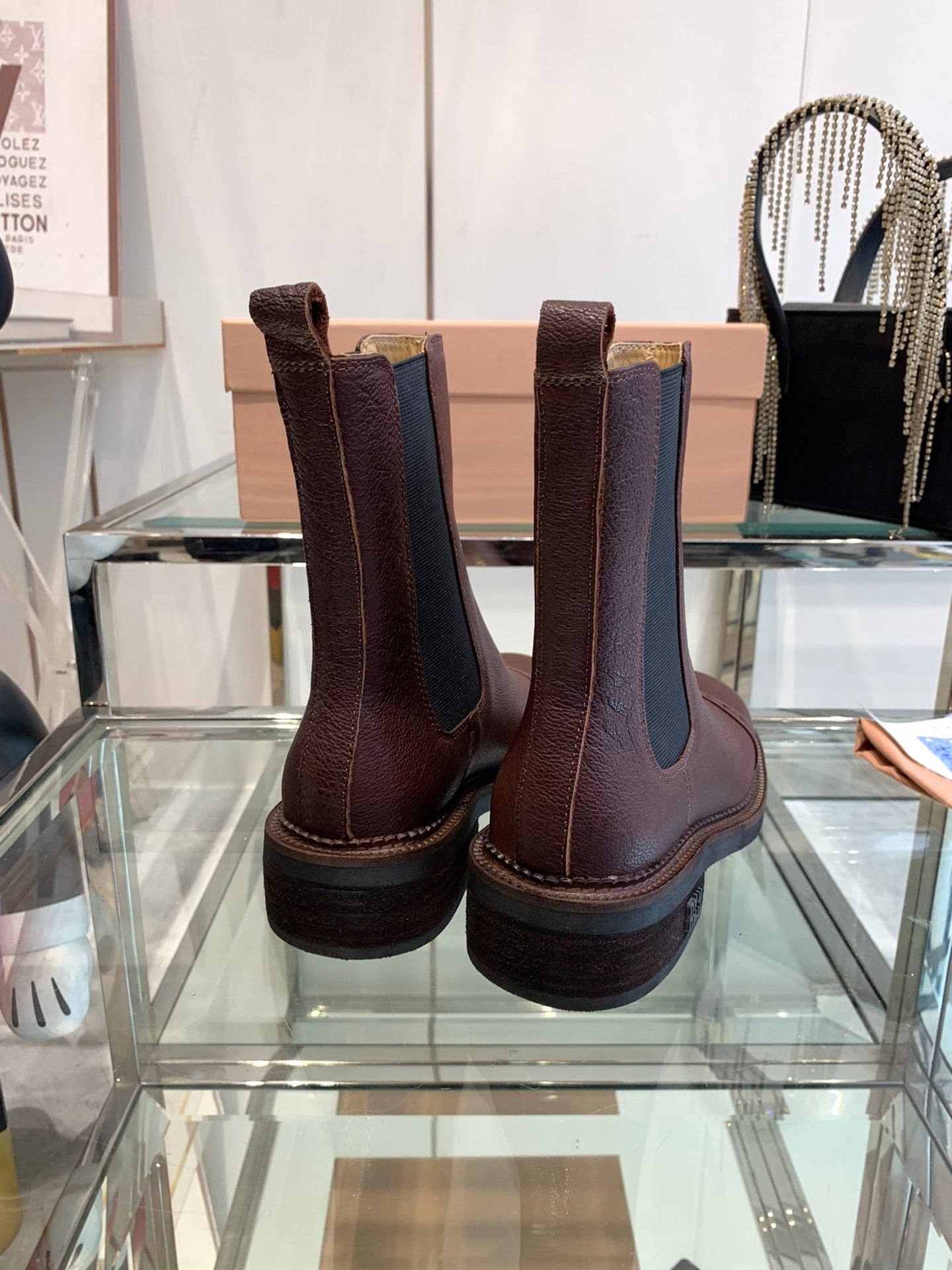 Miu Boots Brown Earth Vegetable Blended Cowhide