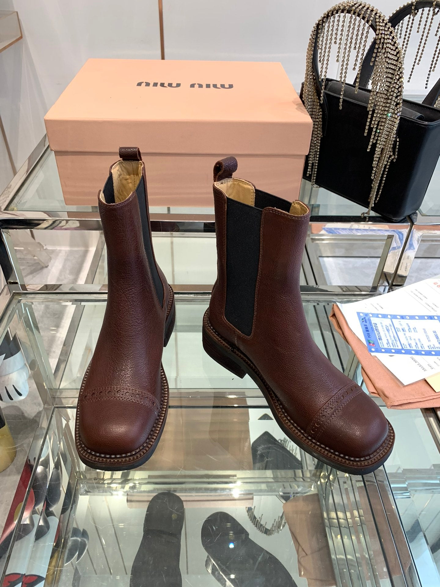 Miu Boots Brown Earth Vegetable Blended Cowhide