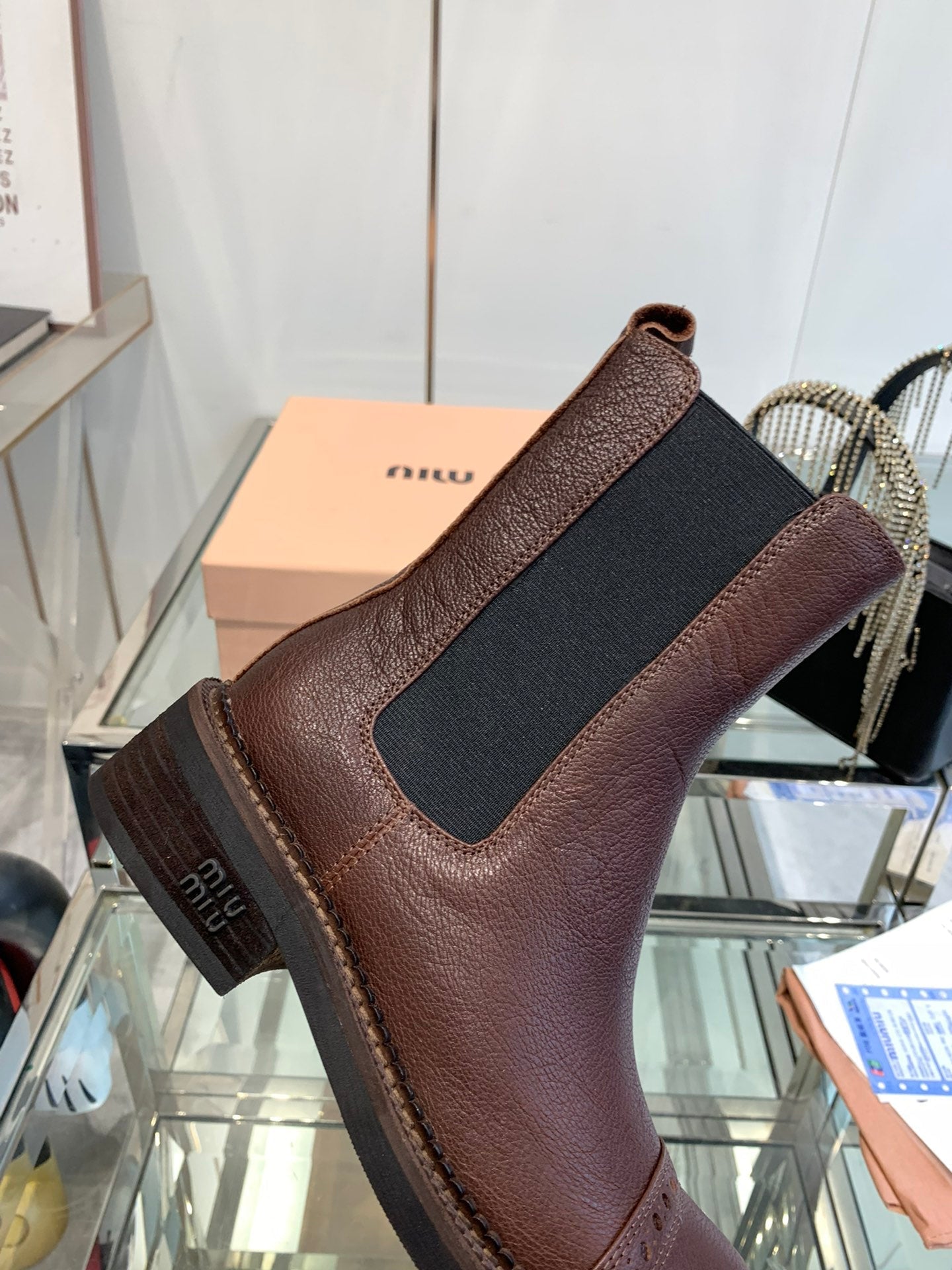 Miu Boots Brown Earth Vegetable Blended Cowhide