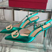 VT 25 High Heels Slingbacks Emerald Green Cowhide 292338