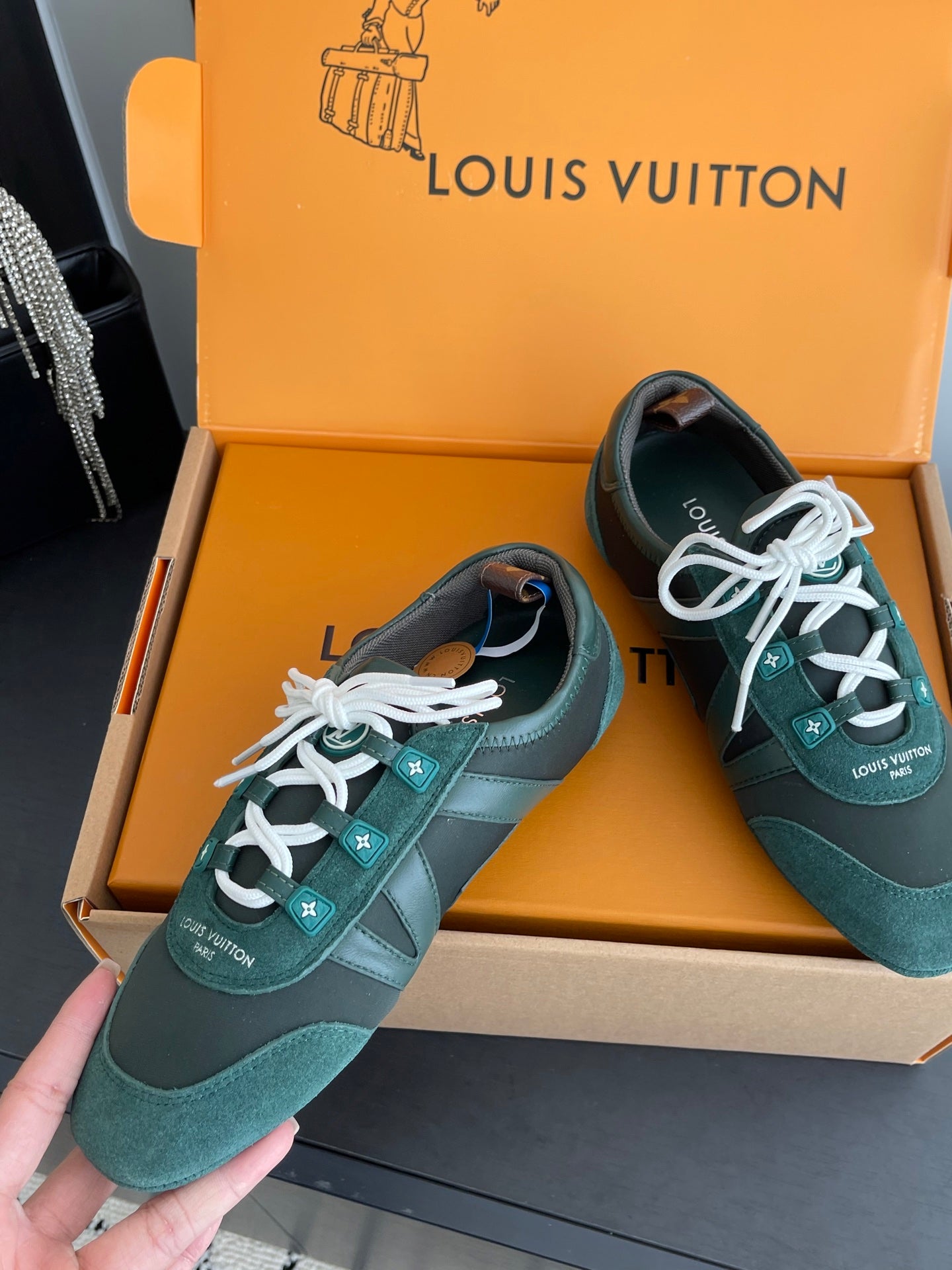 LV 26ss Ballet Sneakers Forest Green Cowhide Suede 631479