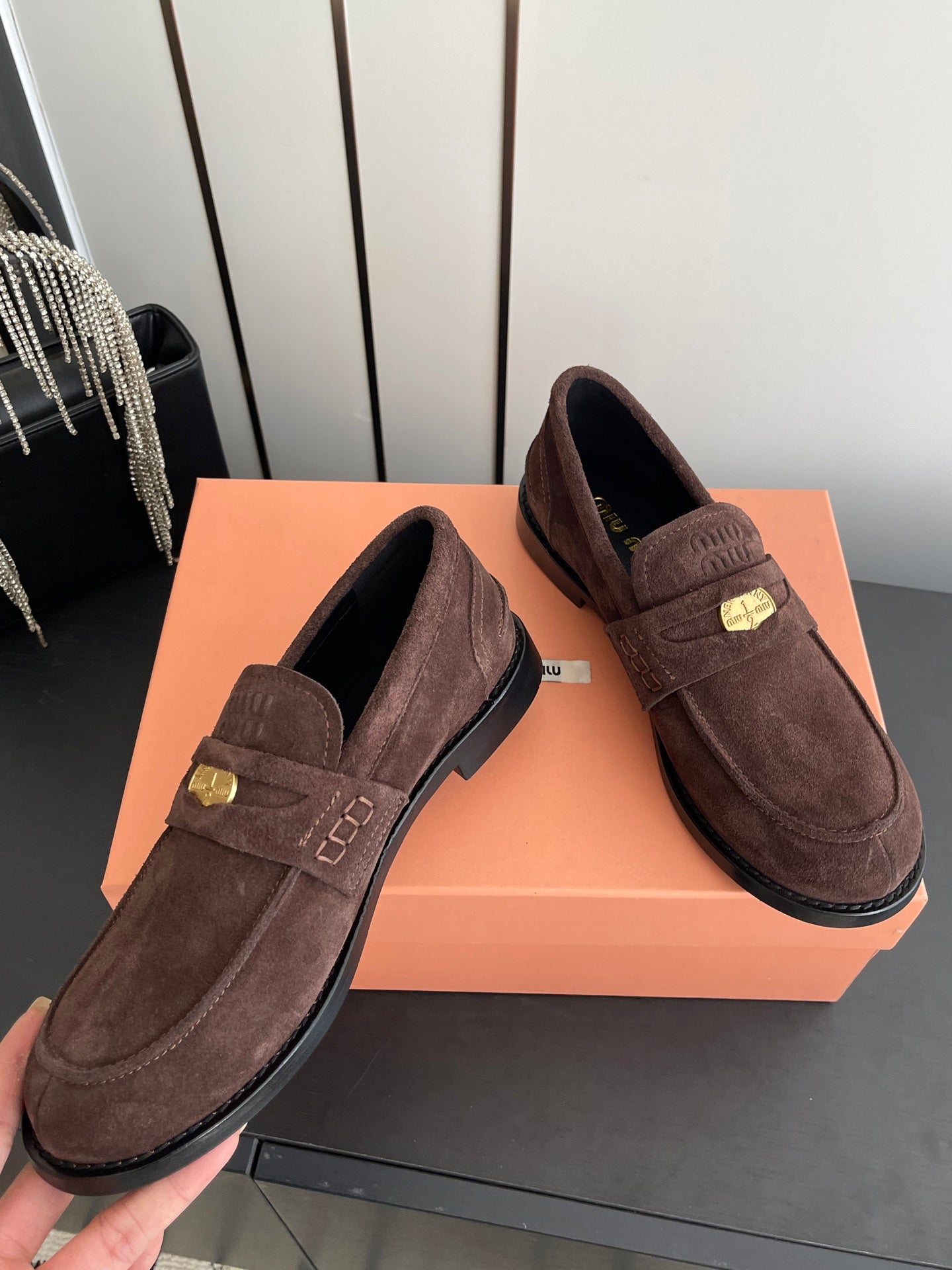 MIU 26 Casual Loafers Dark Brown Suede 631624