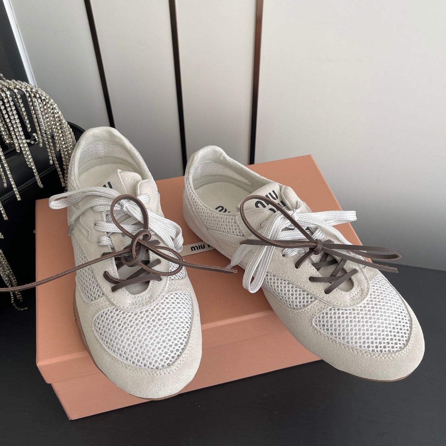 MIU 26 Casual Sneaker Light Beige Fabric Suede 631631