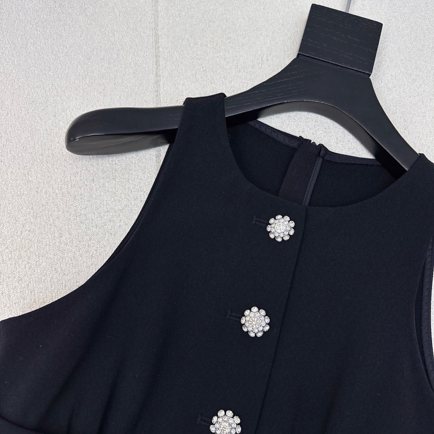 Prada 25 Diamond Button Sleeveless Vest Dress Black Cotton Polyester 598350