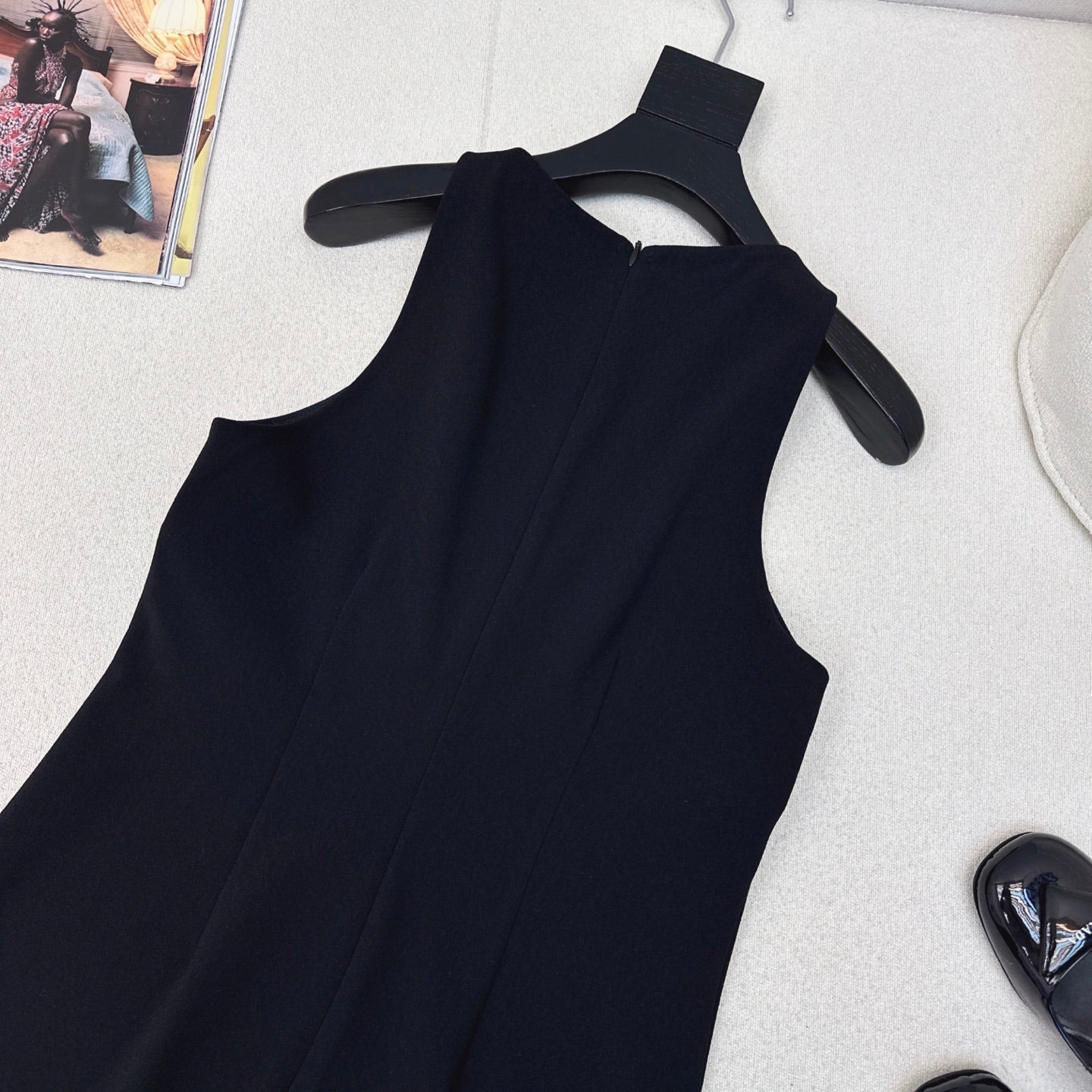 Prada 25 Diamond Button Sleeveless Vest Dress Black Cotton Polyester 598350