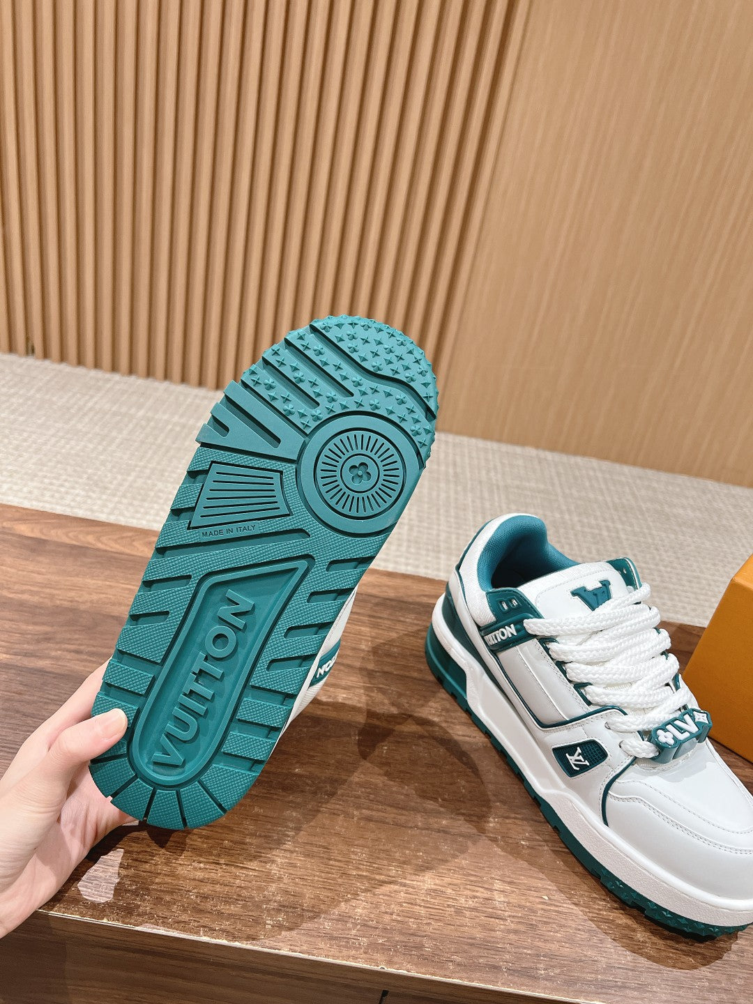 LV Trainer Maxi Sneaker White Mix Emerald Green Calfskin