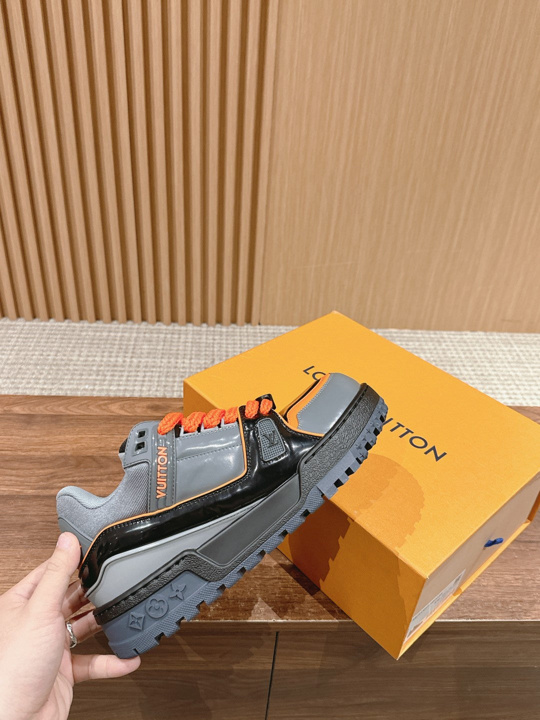 LV Trainer Maxi Sneaker Gray Mix Orange Calfskin