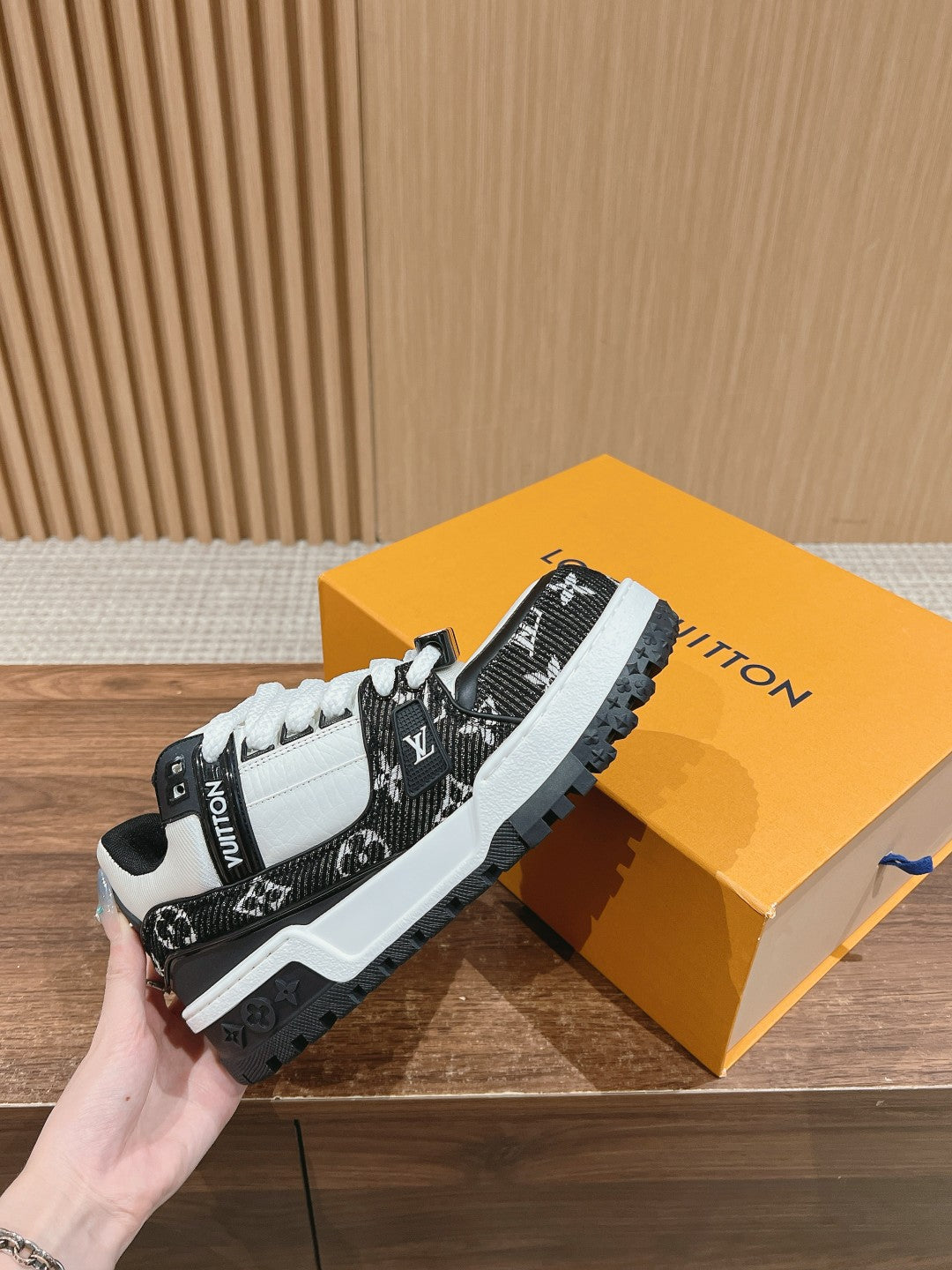 LV Trainer Maxi Sneaker Black Mix White Monogram Denim Fabric
