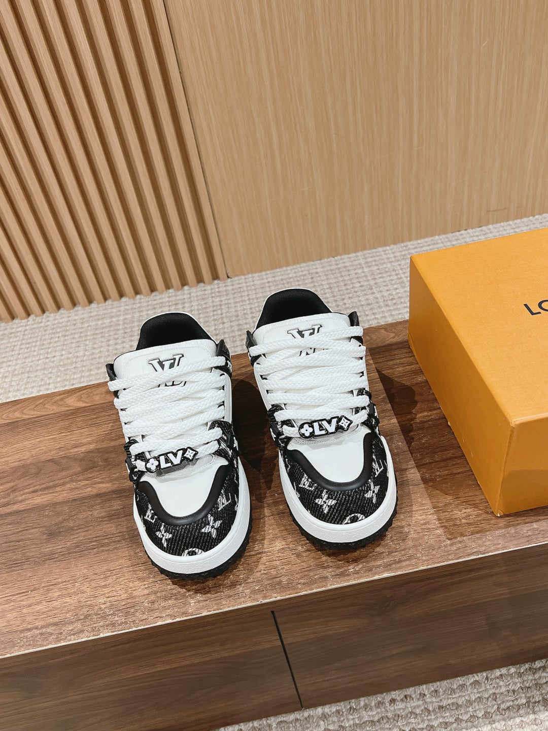 LV Trainer Maxi Sneaker Black Mix White Monogram Denim Fabric