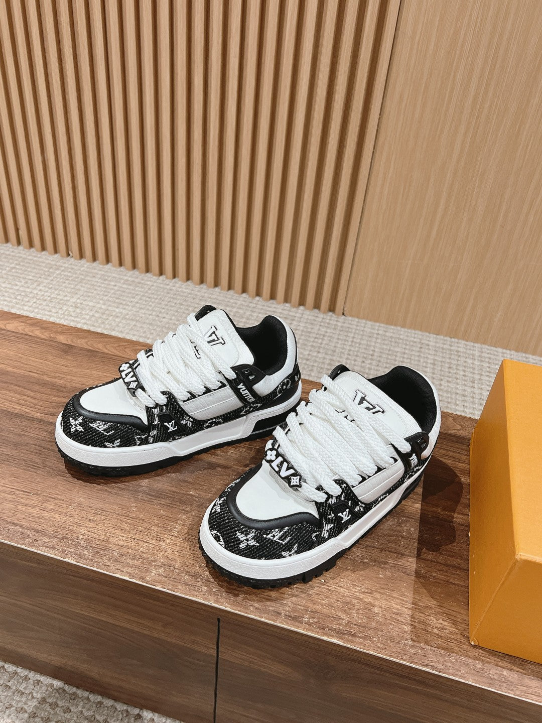 LV Trainer Maxi Sneaker Black Mix White Monogram Denim Fabric