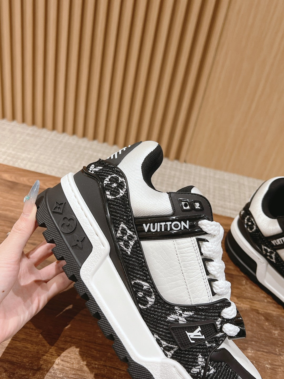 LV Trainer Maxi Sneaker Black Mix White Monogram Denim Fabric