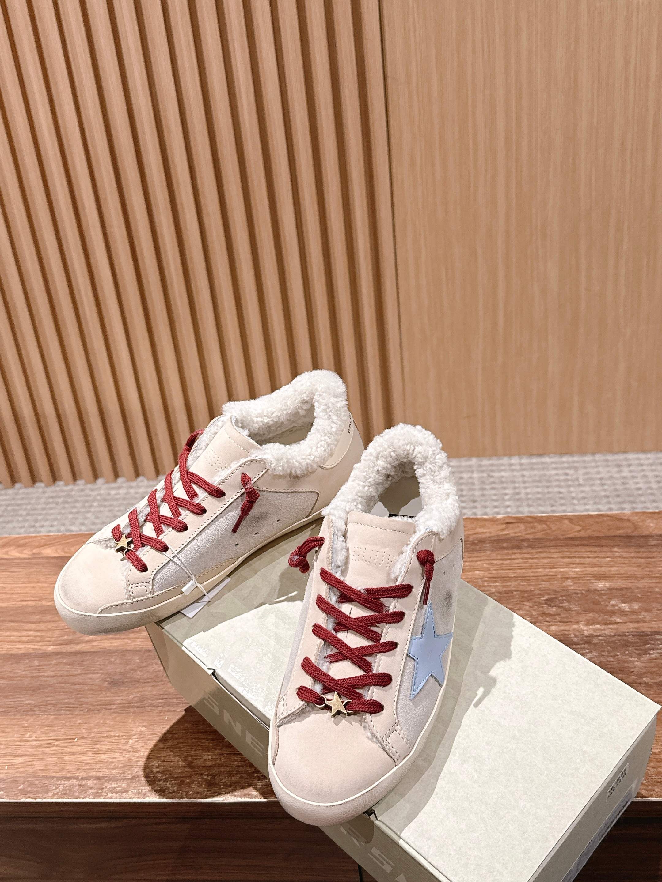 Golden Goose 2025 Wool-Lined Dirty Sneaker Beige Red mix Blue Suede 444267