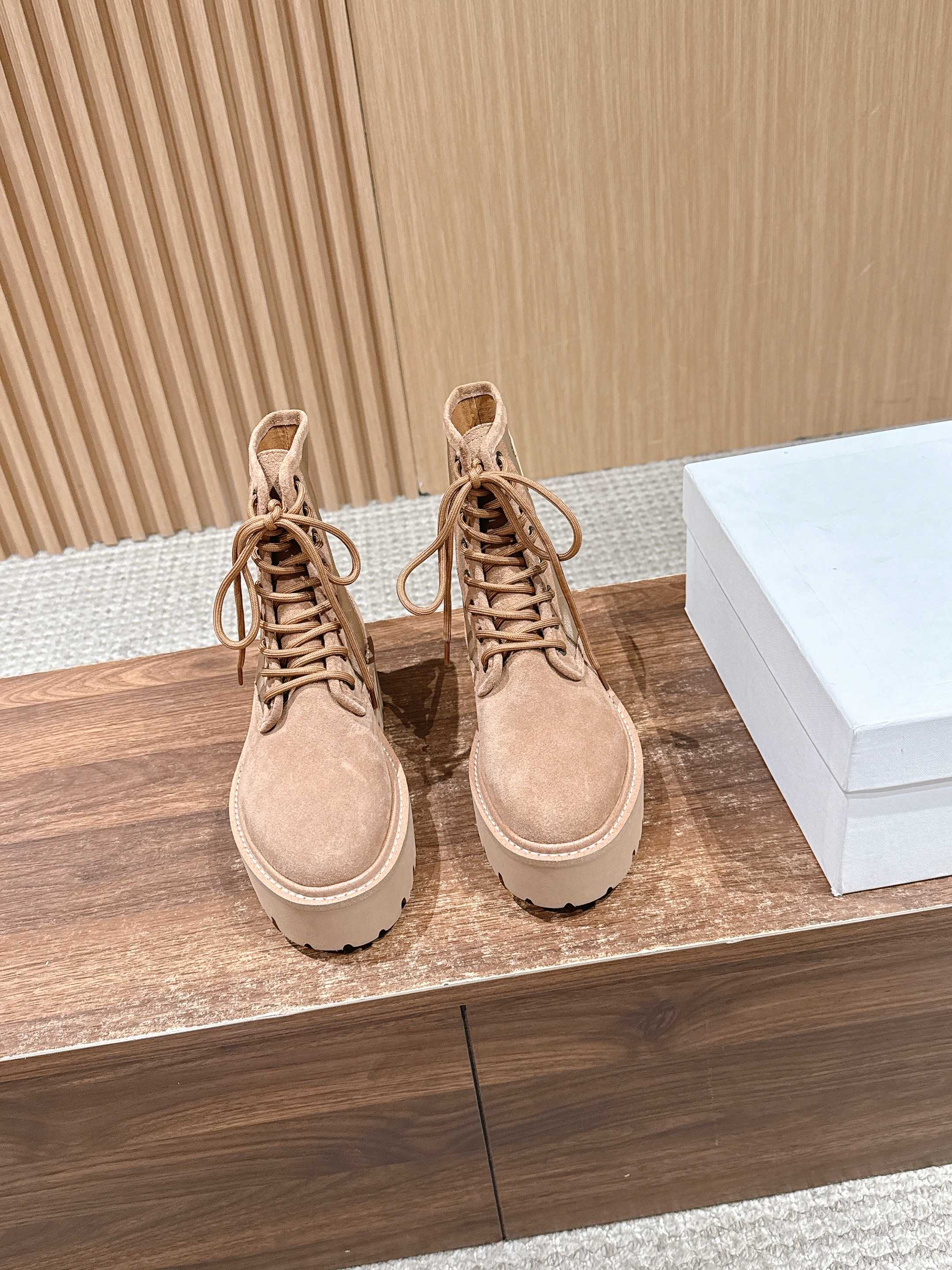 Celine 25 Bulky Lace-up Boot Tan Suede 554012