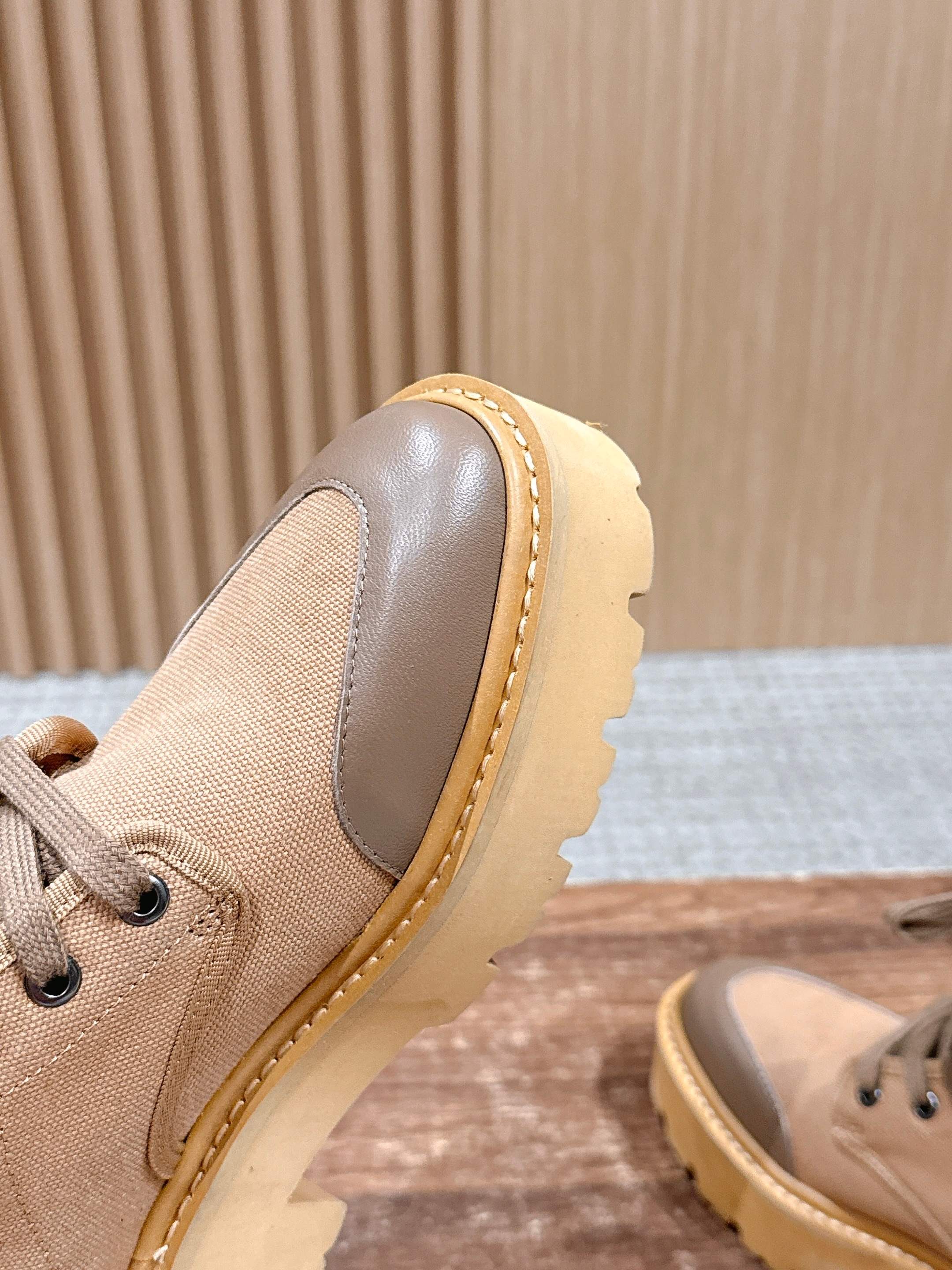 Celine 25 Bulky Lace-up Boot Tan Canvas Calfskin 554014