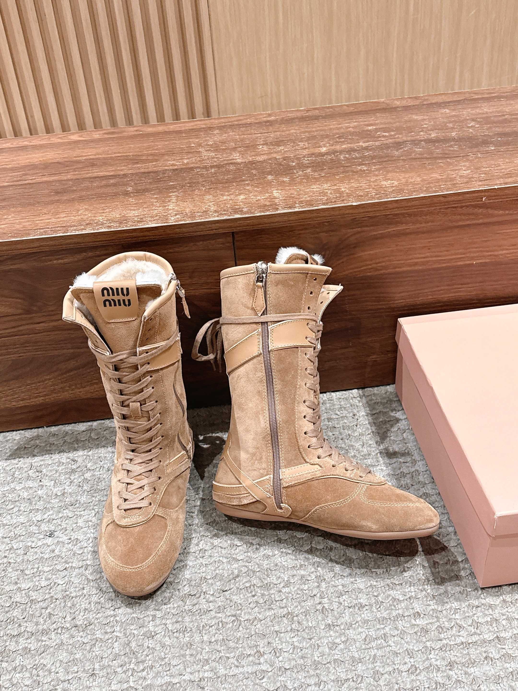 Miumiu 25 Boot Light Brown Suede Calfskin 553692