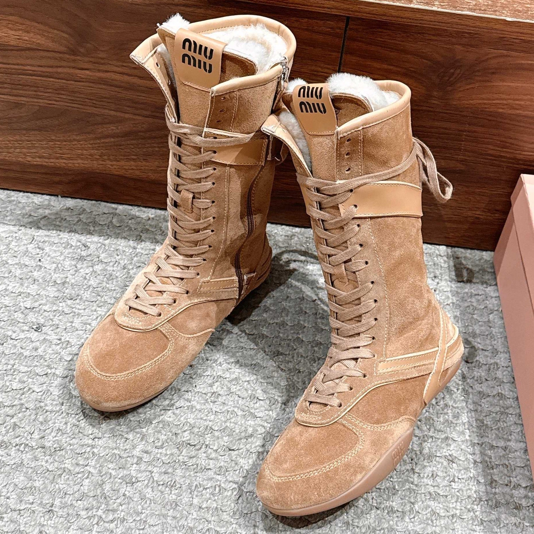 Miumiu 25 Boot Light Brown Suede Calfskin 553692