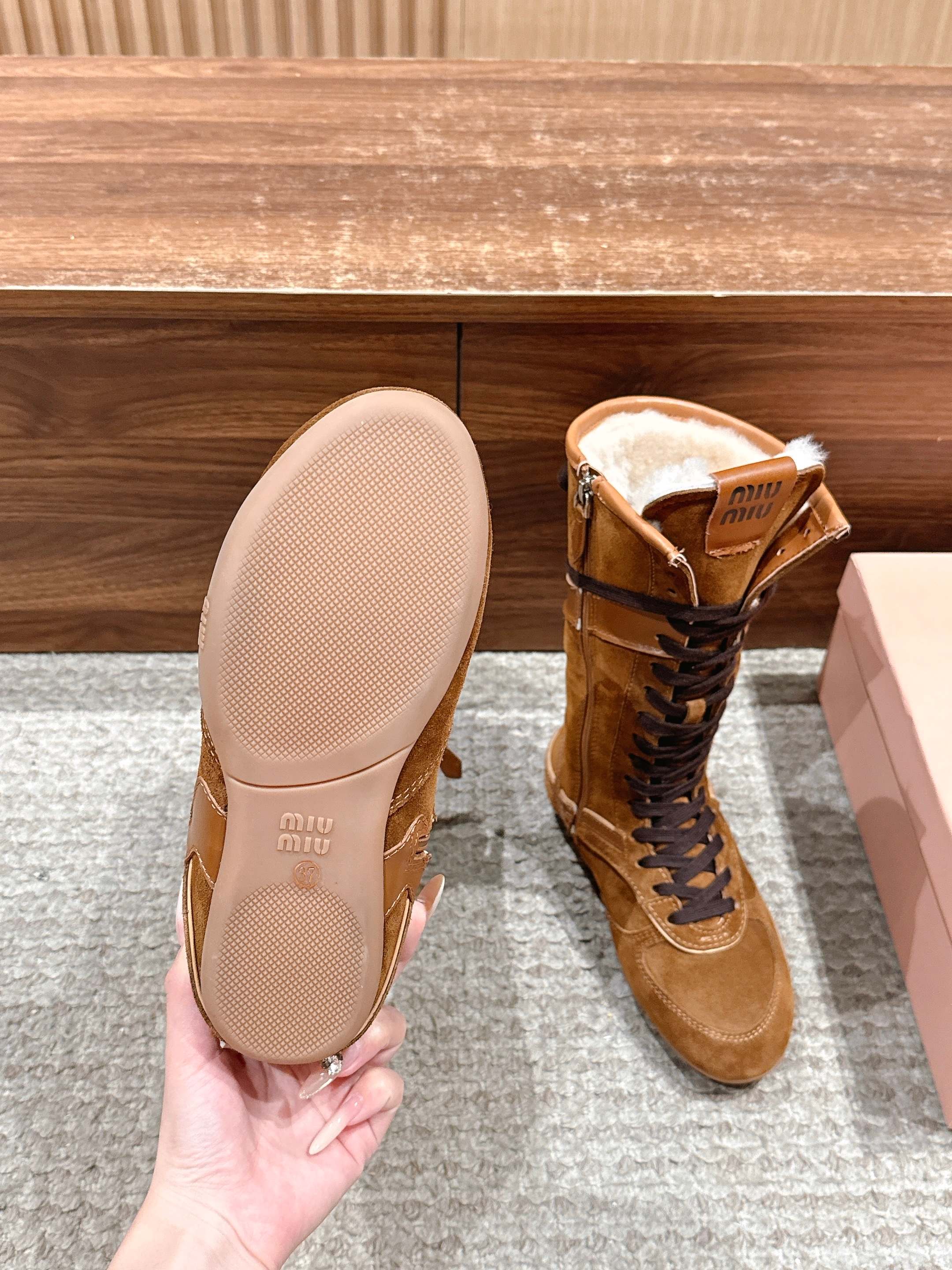 Miumiu 25 Boot Brown Suede Calfskin 553693