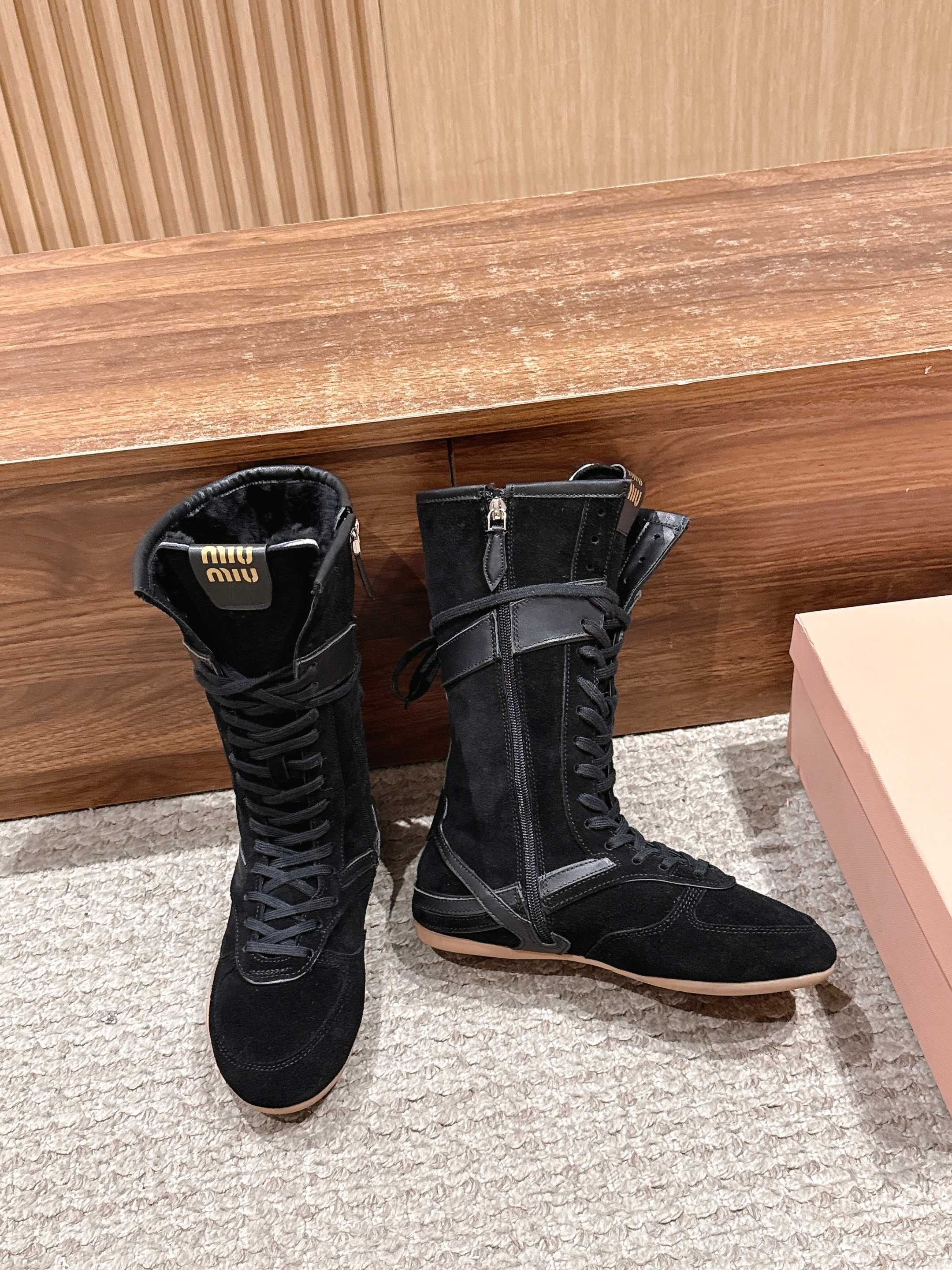 Miumiu 25 Boot Black Suede Calfskin 553694