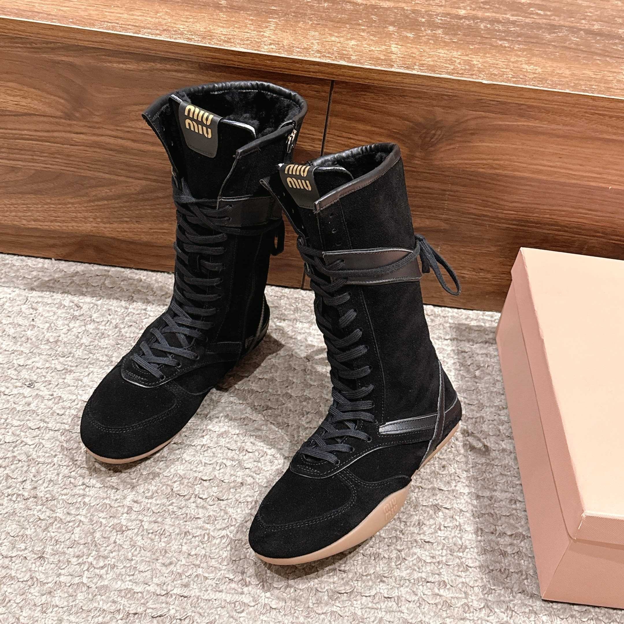 Miumiu 25 Boot Black Suede Calfskin 553694