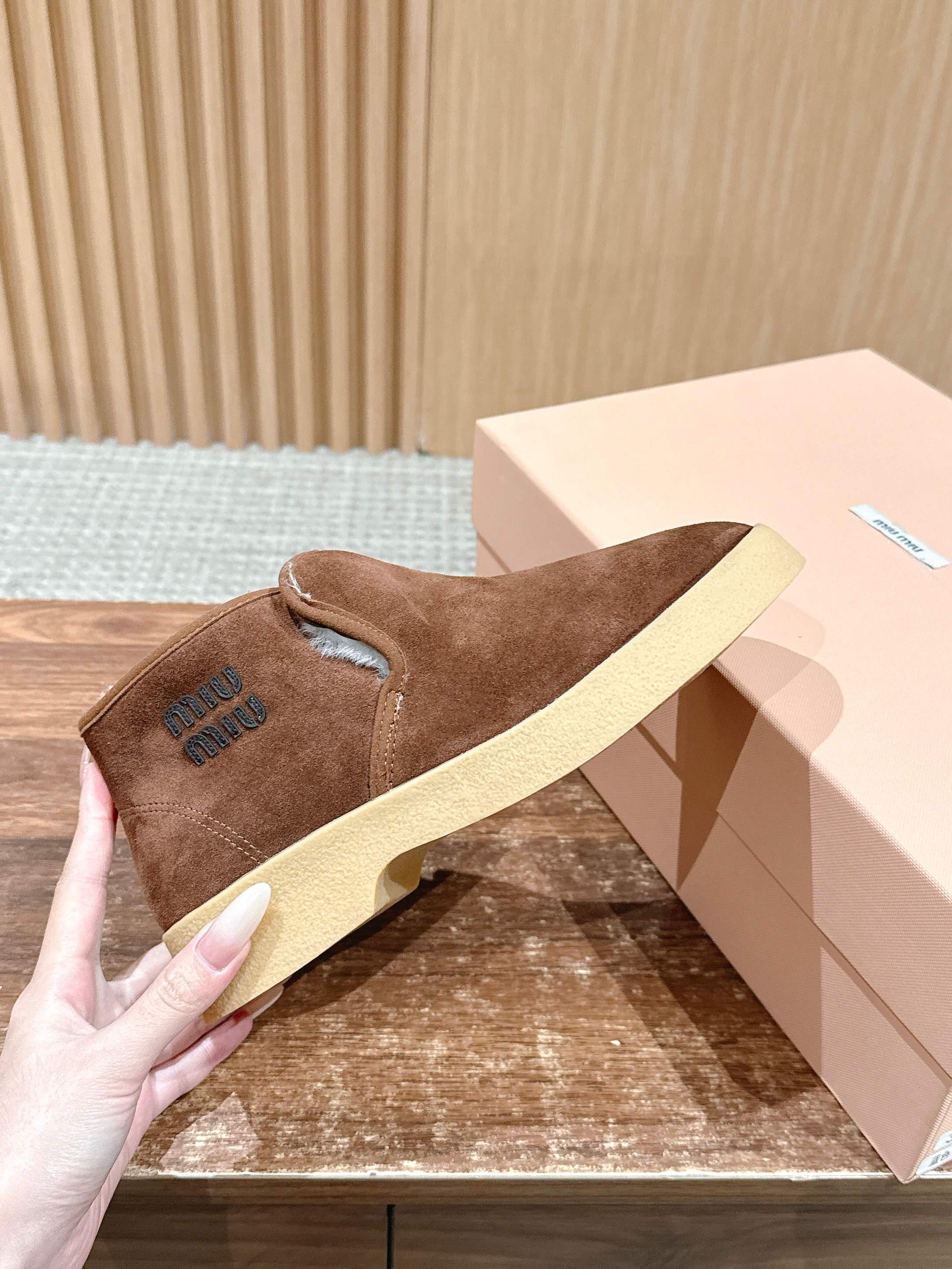 Miumiu 25 Slip-on Boot Brown Mix White Suede Wool 553705