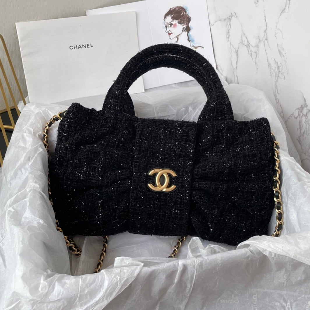 CC 25K Mini Bow Bag 26cm Black Tweed