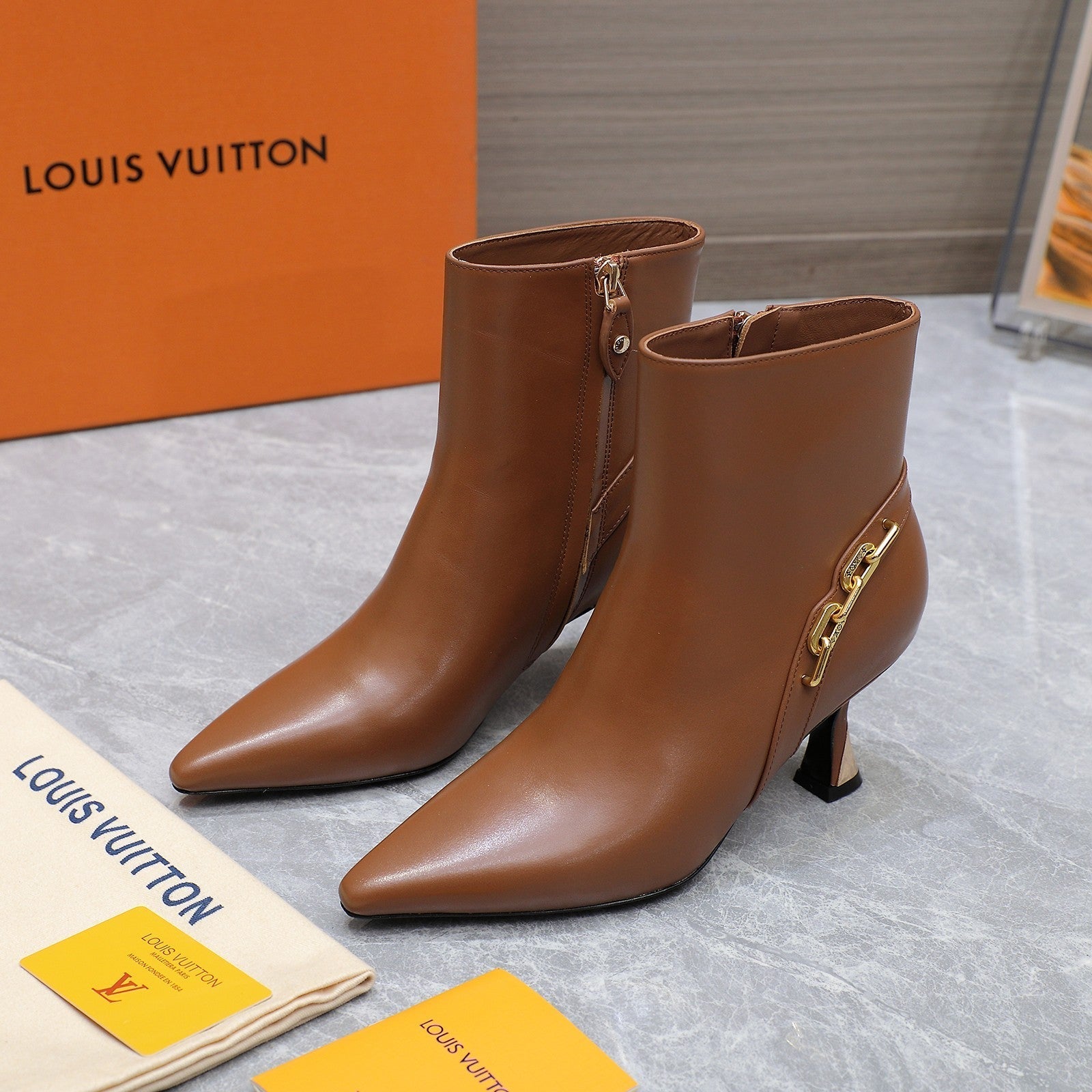 LV Sparkle Ankle Boots 70mm Brown Cowhide