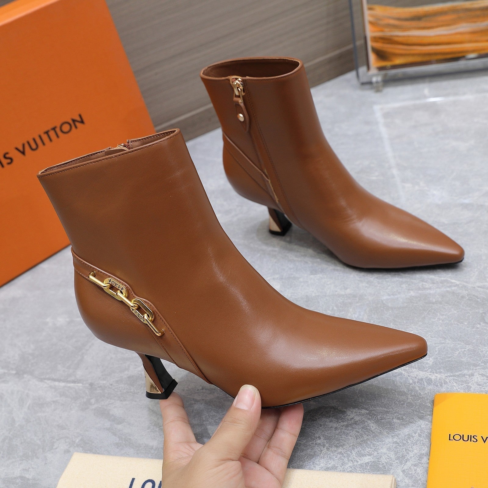 LV Sparkle Ankle Boots 70mm Brown Cowhide