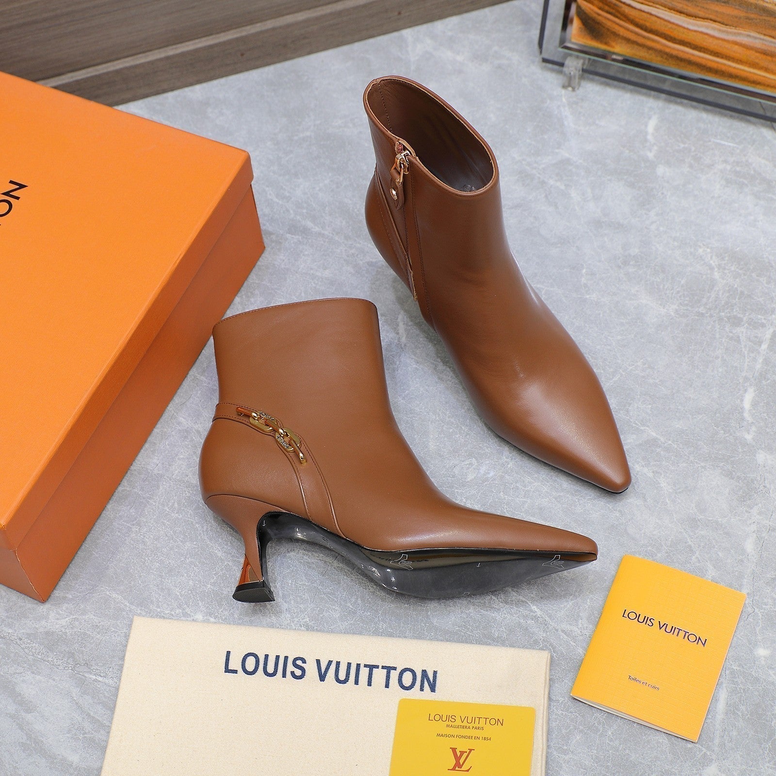 LV Sparkle Ankle Boots 70mm Brown Cowhide