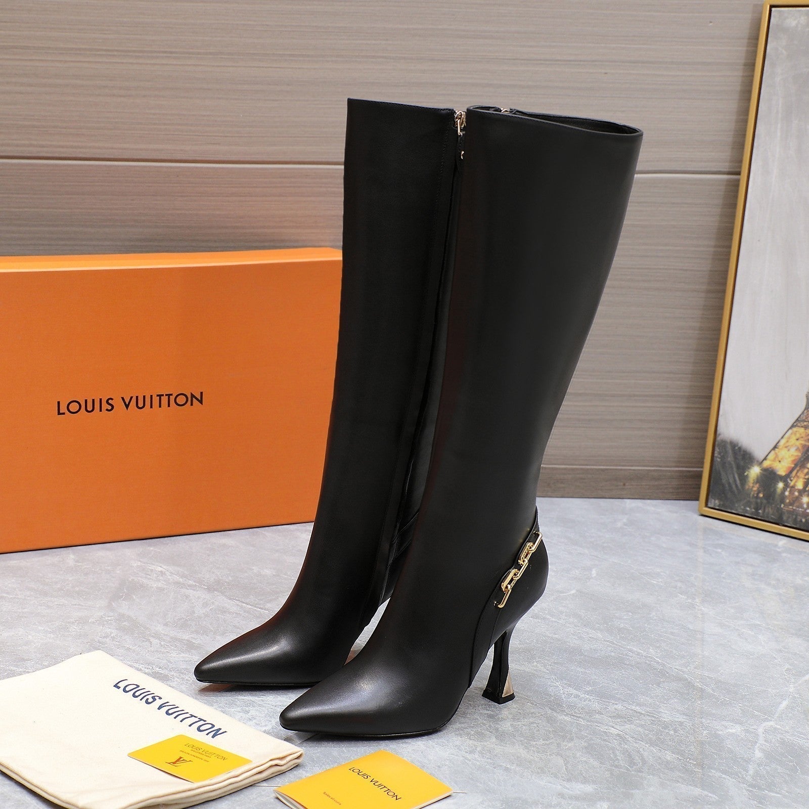 LV Sparkle High Boot 100mm Black Cowhide