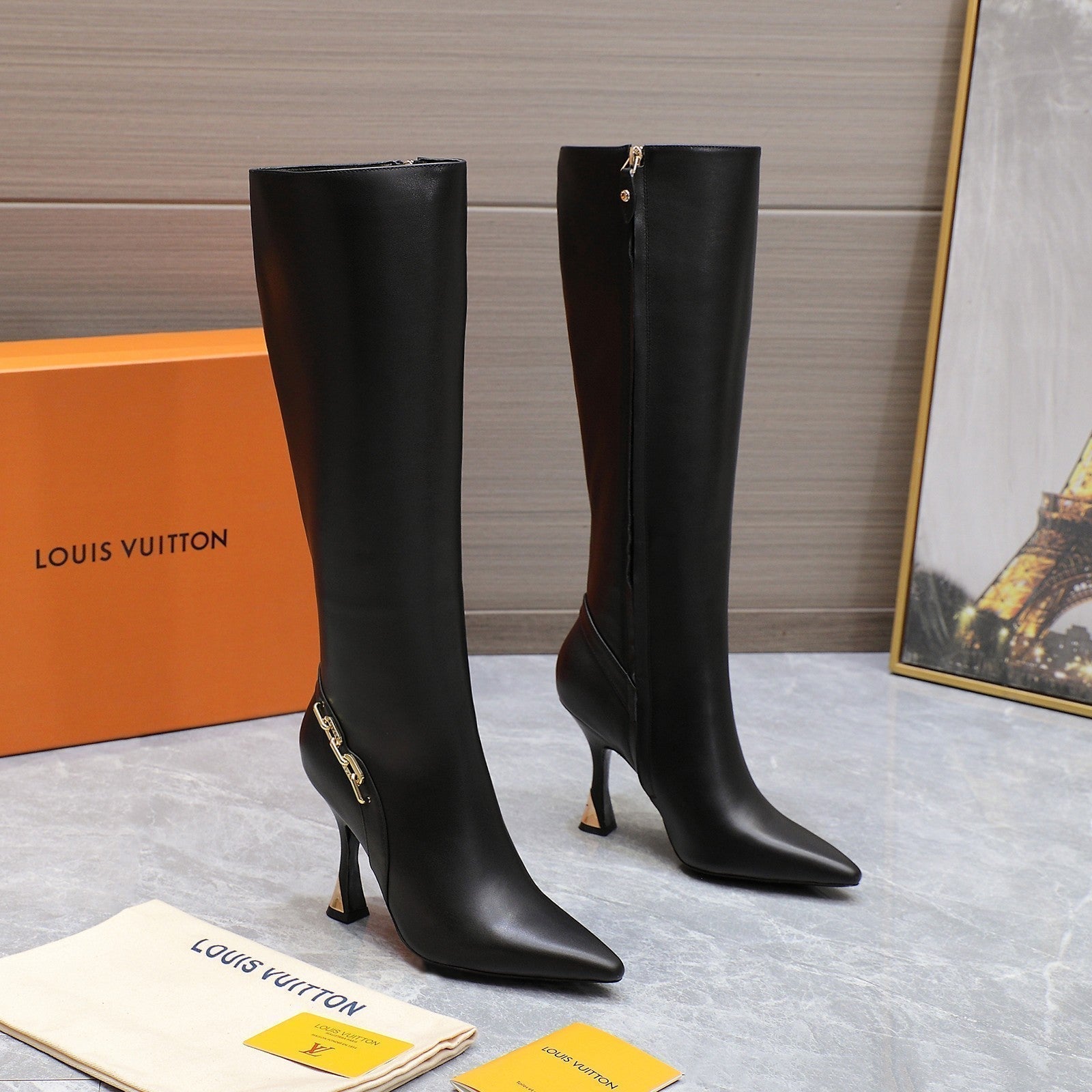 LV Sparkle High Boot 100mm Black Cowhide
