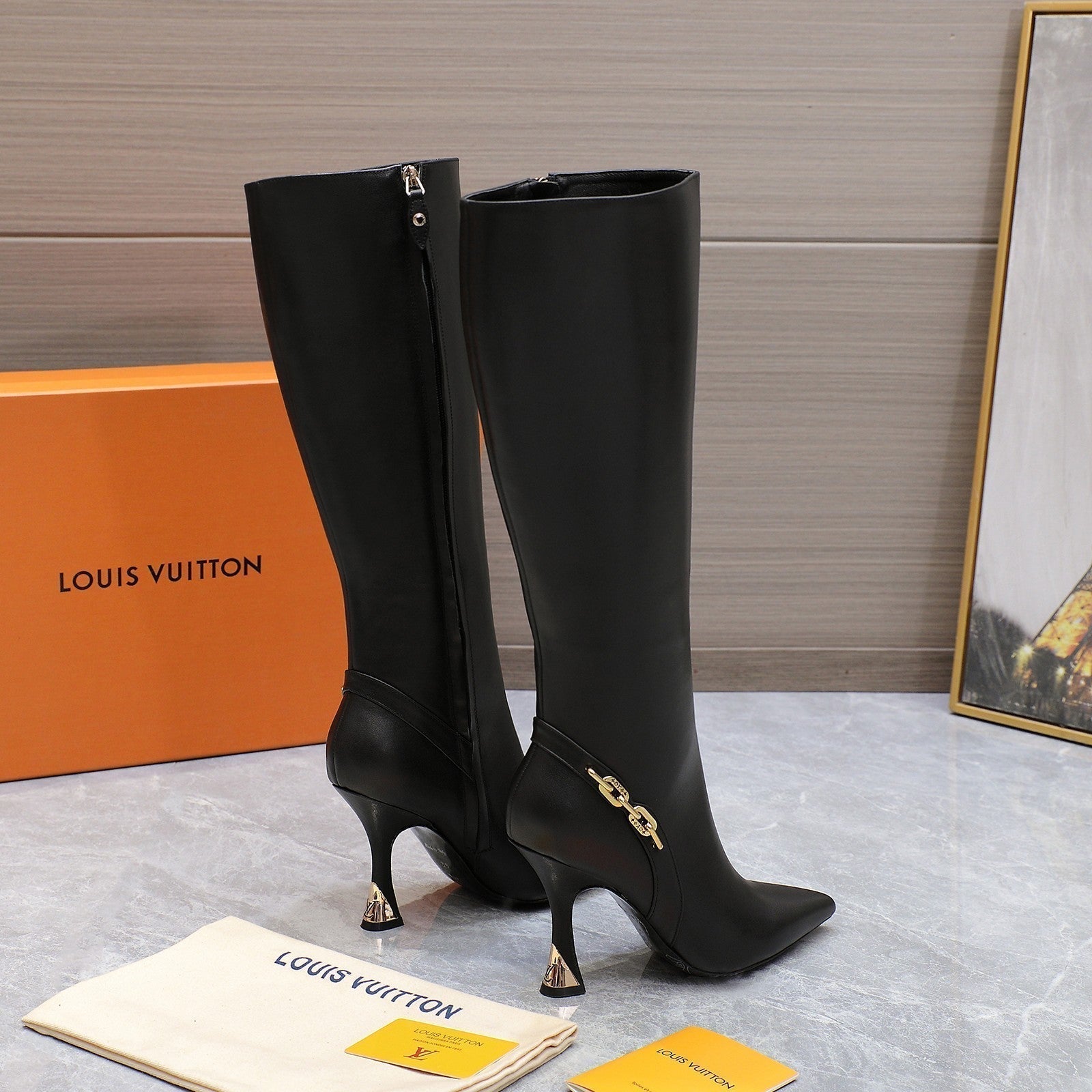 LV Sparkle High Boot 100mm Black Cowhide