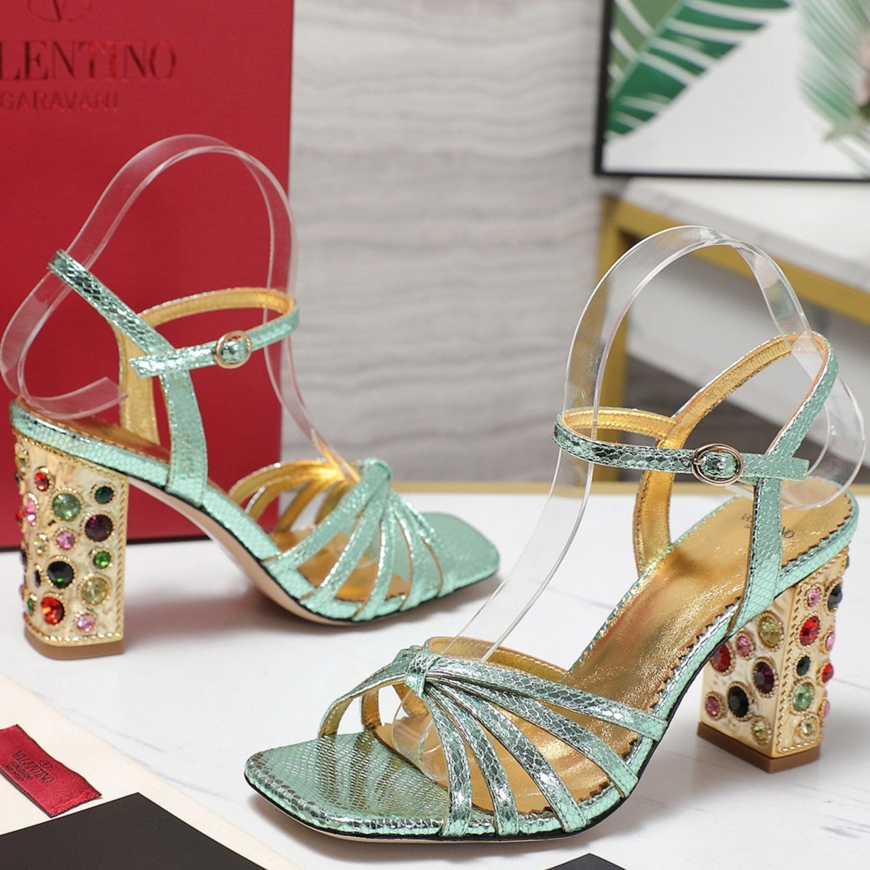 VT 2025 Diamond Heel Sandals Green Cowhide 289514