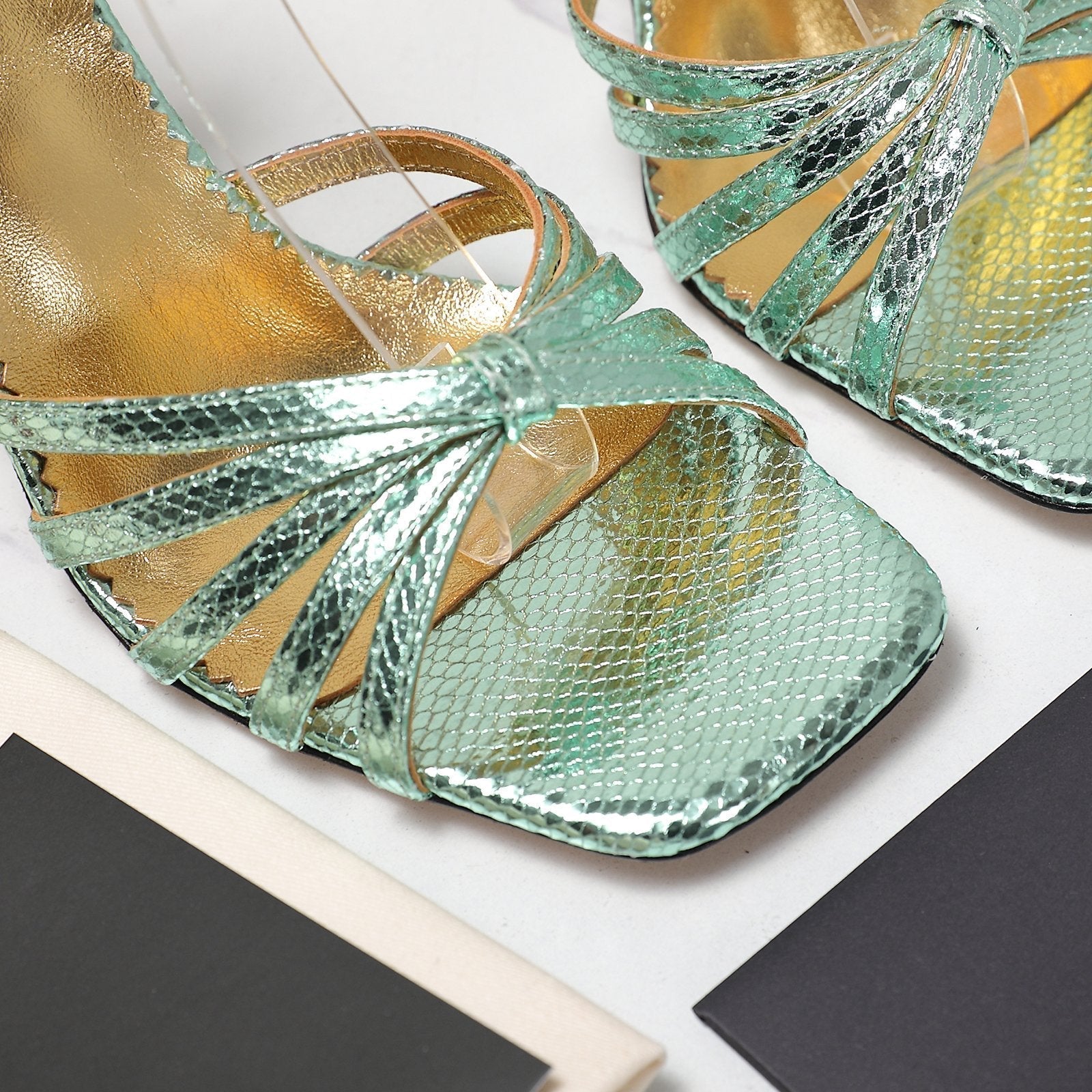 VT 2025 Diamond Heel Sandals Green Cowhide 289514