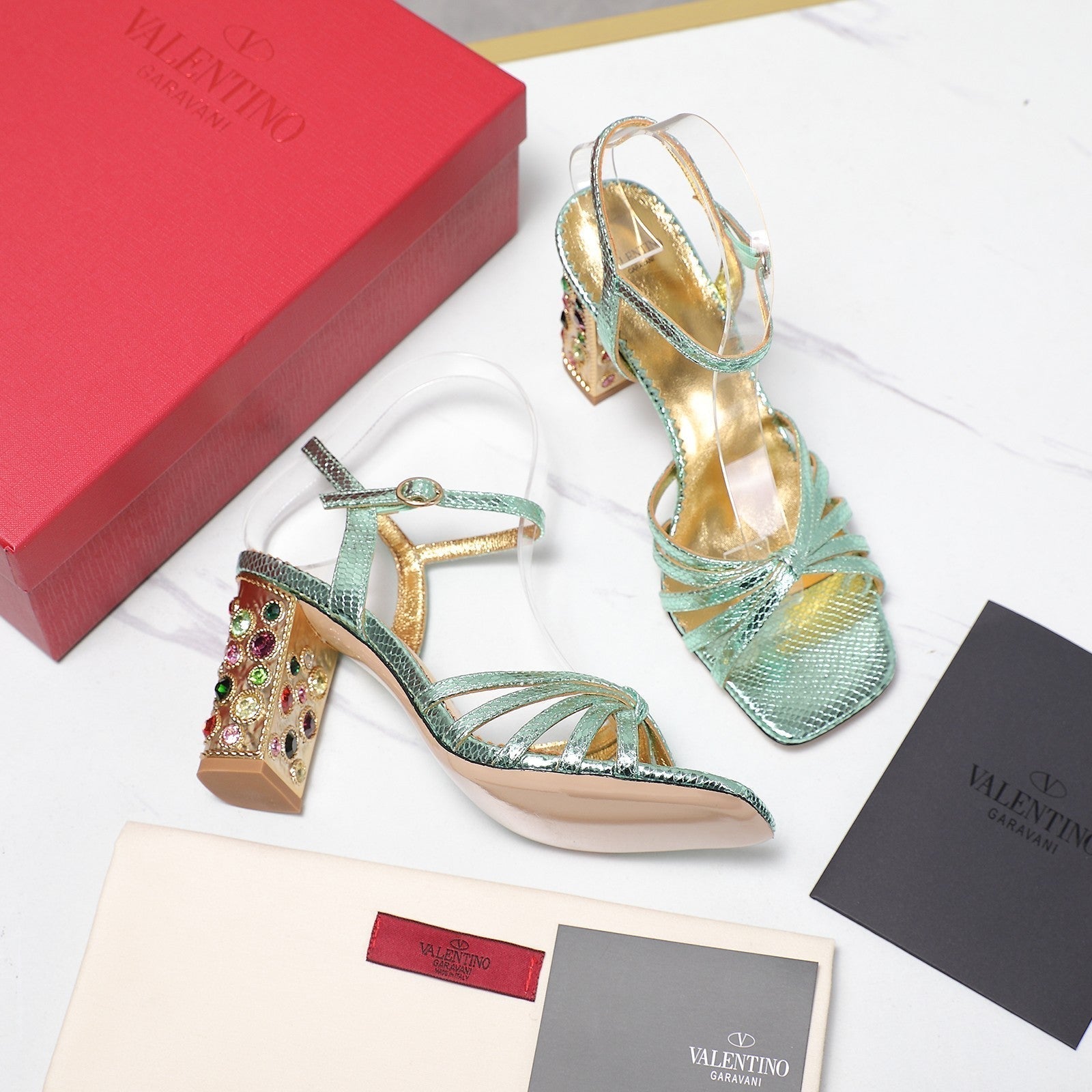 VT 2025 Diamond Heel Sandals Green Cowhide 289514