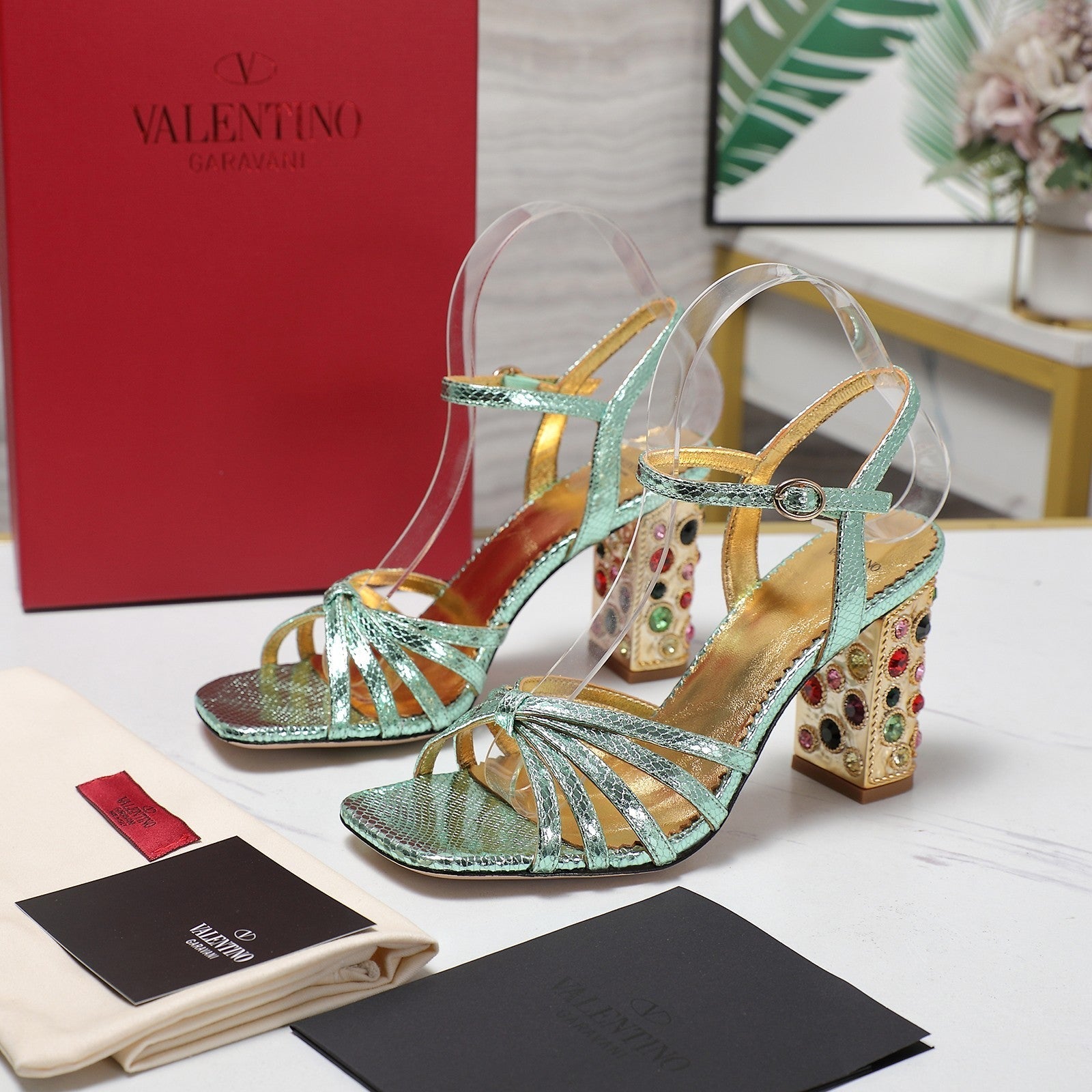 VT 2025 Diamond Heel Sandals Green Cowhide 289514