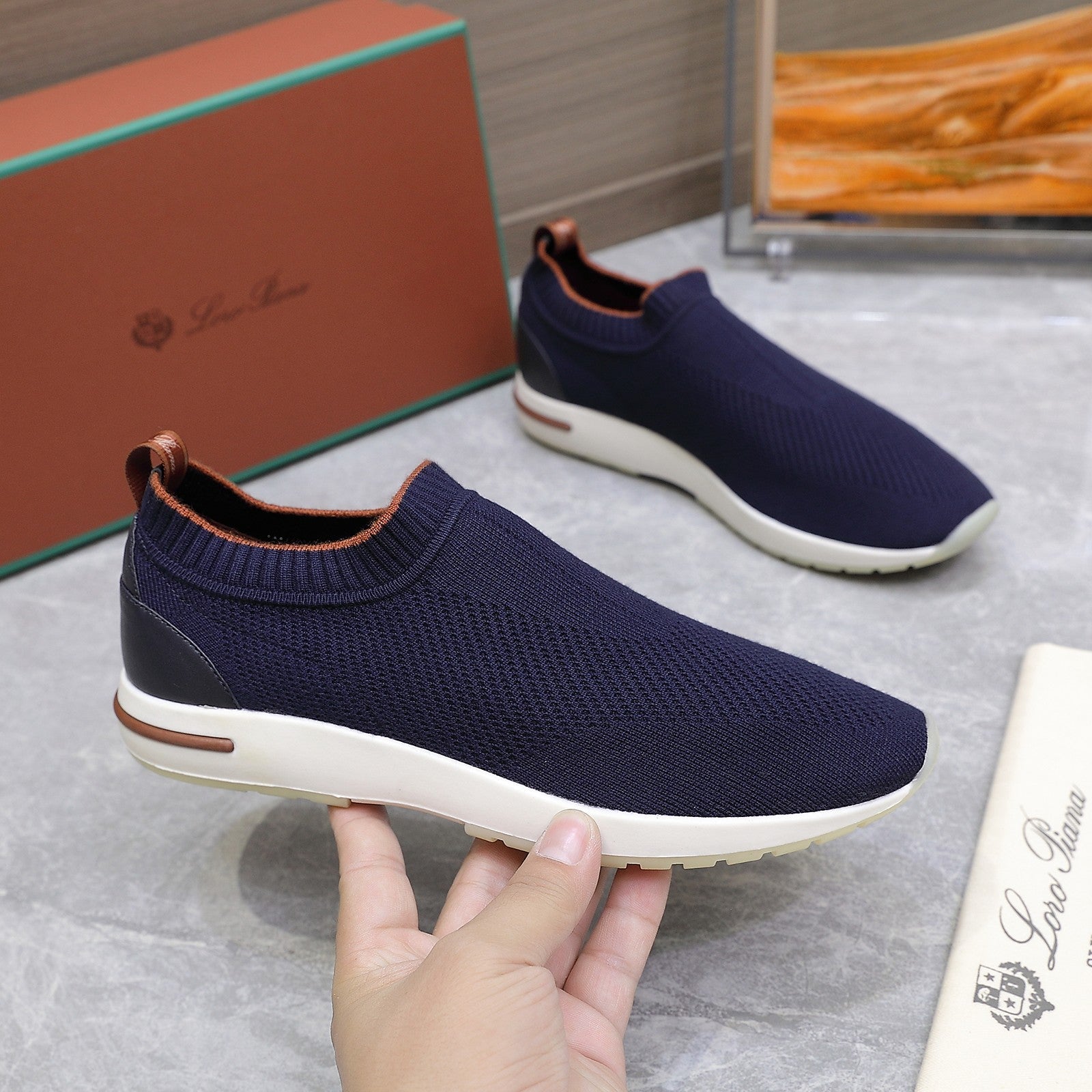 LP lady Flexy Walk Sneaker Navy Blue Wool And Calfskin 310445